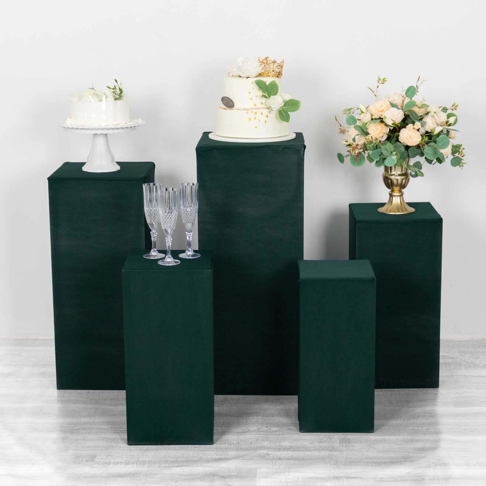 Set of 5 Hunter Emerald Green Spandex Rectangle Pedestal Stand Covers, Stretchable Pillar Prop Covers - 160 GSM