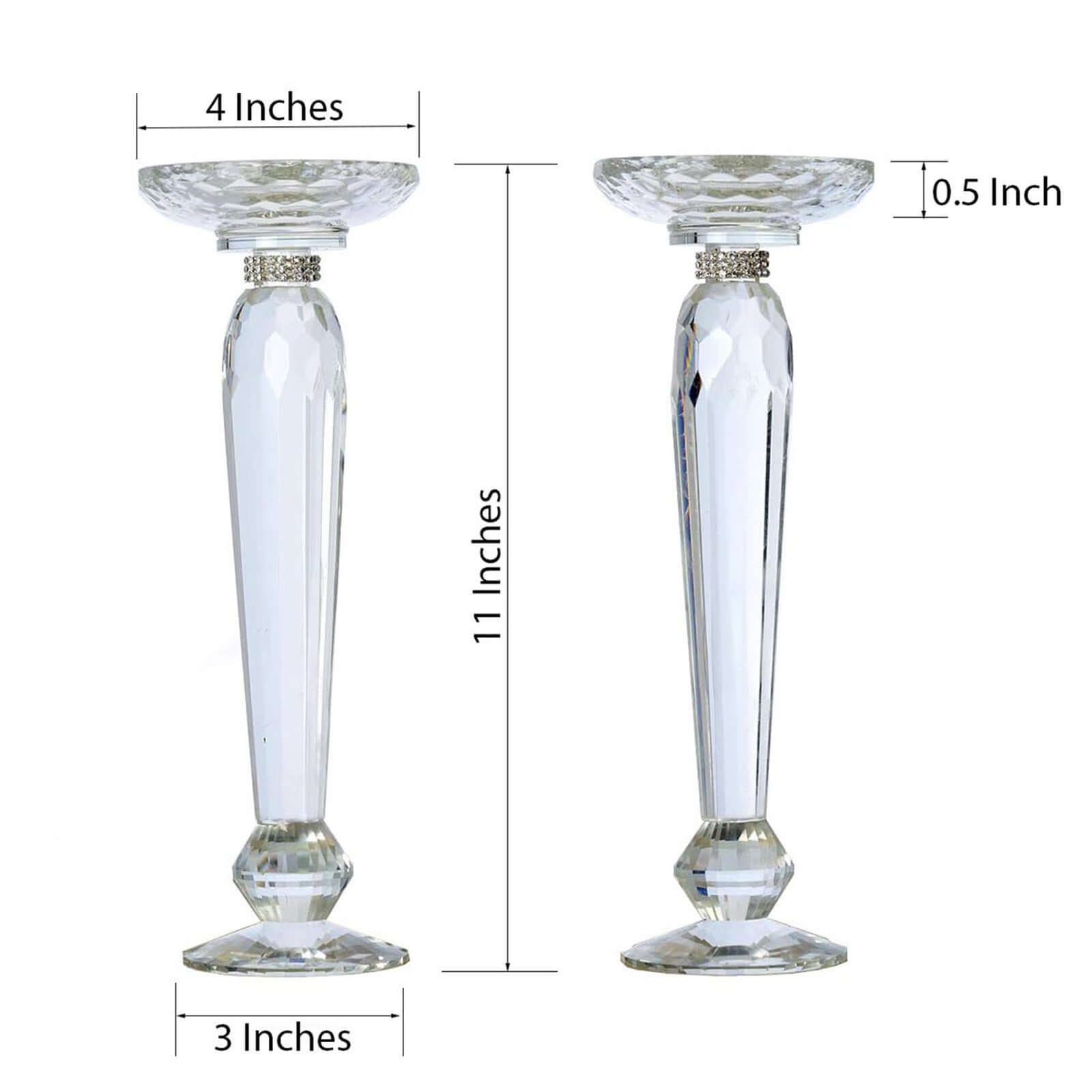 2-Pack Cut Crystal Glass Pillar Candle Holder Stands, Kissing Ball Flower Pedestals 11