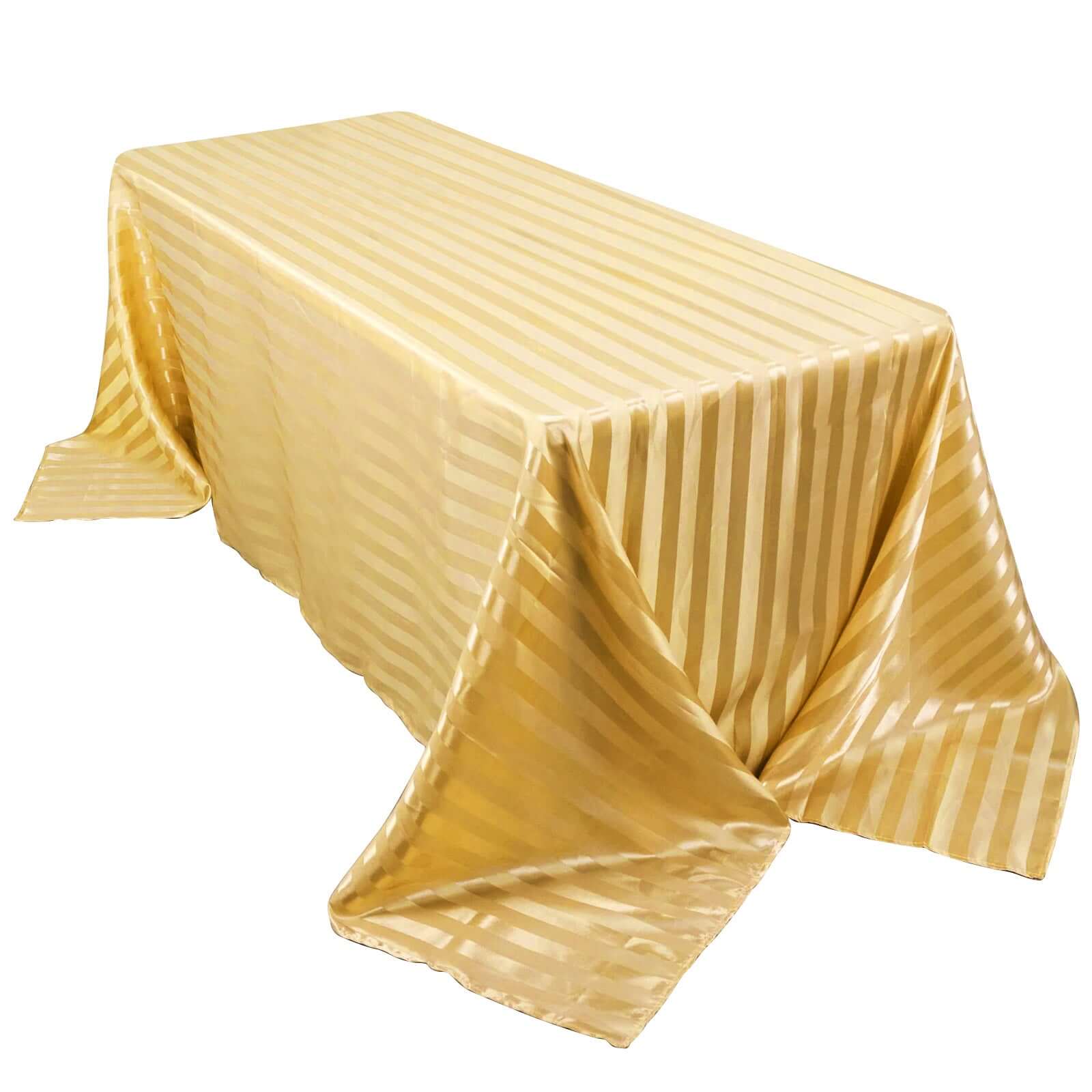 Satin Striped 90x132 Rectangular Tablecloth Champagne Satin Stripe - Seamless Silky Smooth Table Cover