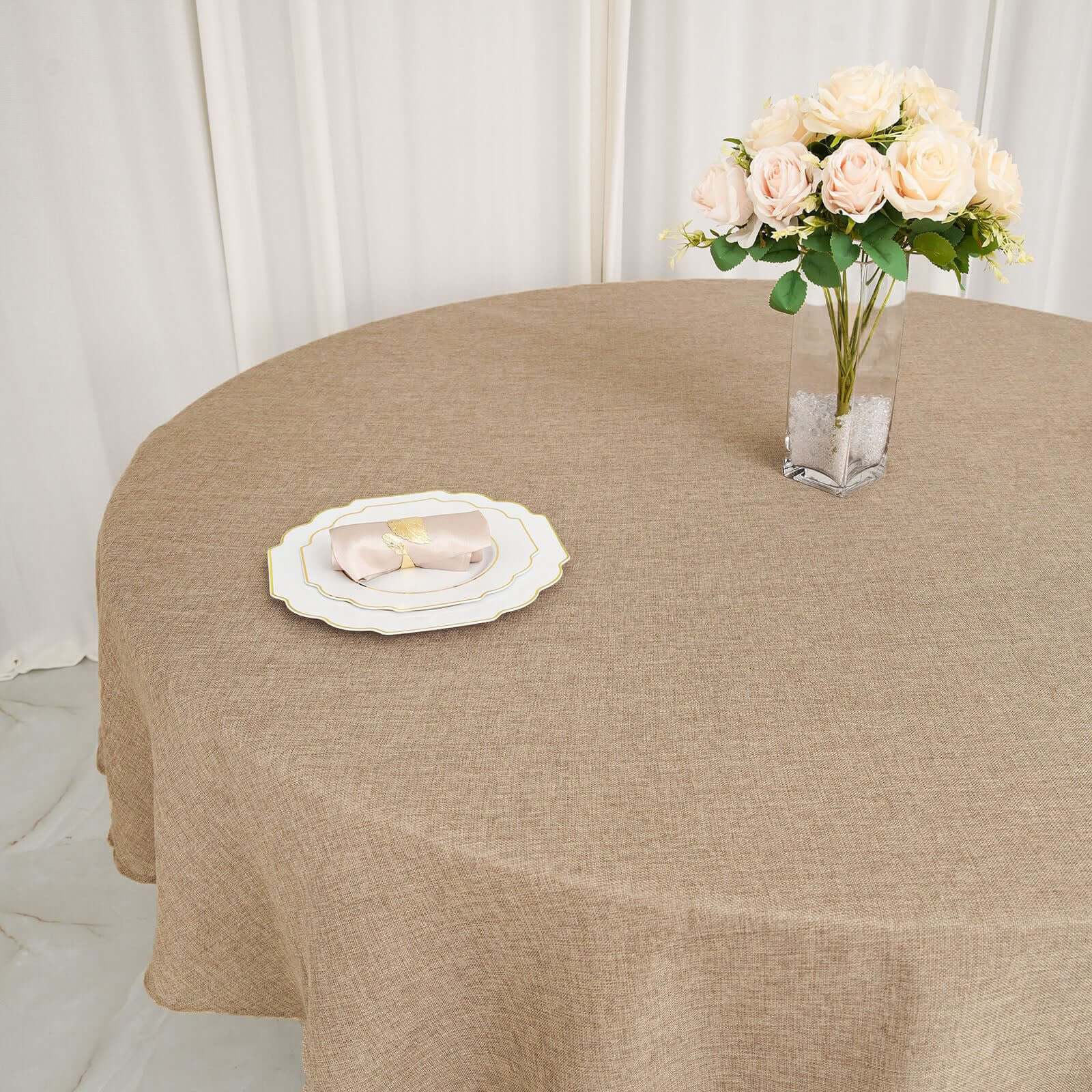 Faux Burlap Jute 90 Round Tablecloth Natural - Rustic Event Table Linen