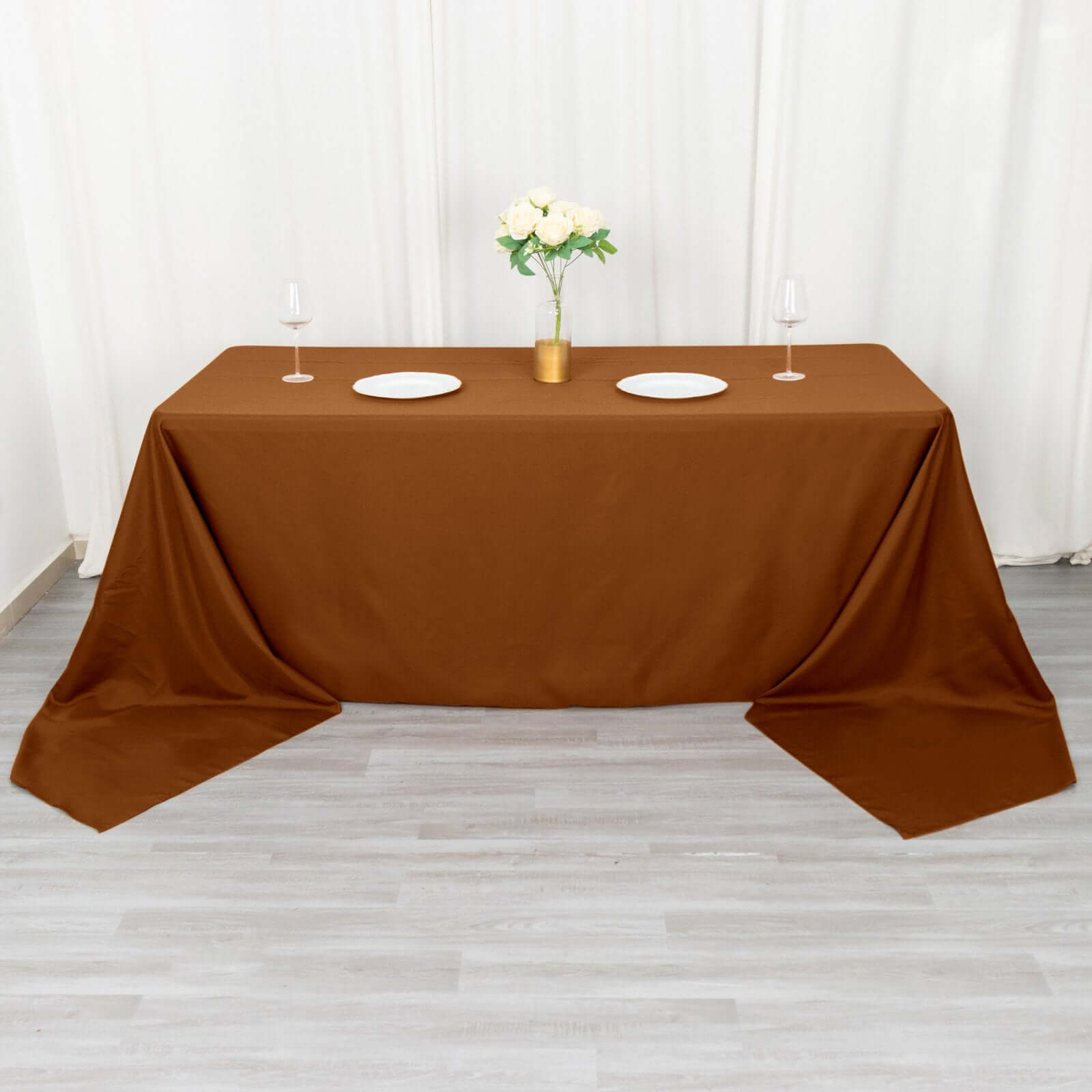 Polyester 90x156 Rectangle Tablecloth Cinnamon Brown - Seamless Wrinkle-Resistant Table Cover