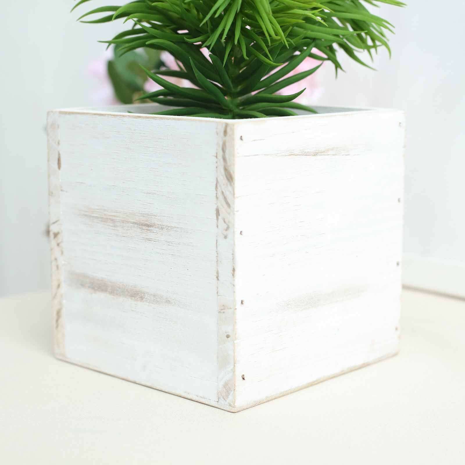 2 Pack 5 Whitewash Square Wood Planter Box Set With Removable Plastic Liners