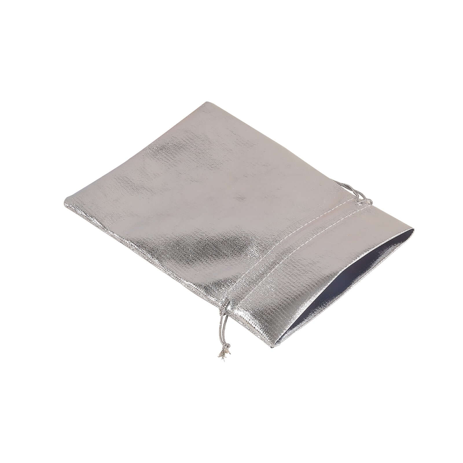 10 Pack Metallic Silver Lame Polyester 5x7 Party Favor Gift Bags, Shiny Fabric Drawstring Candy Pouch