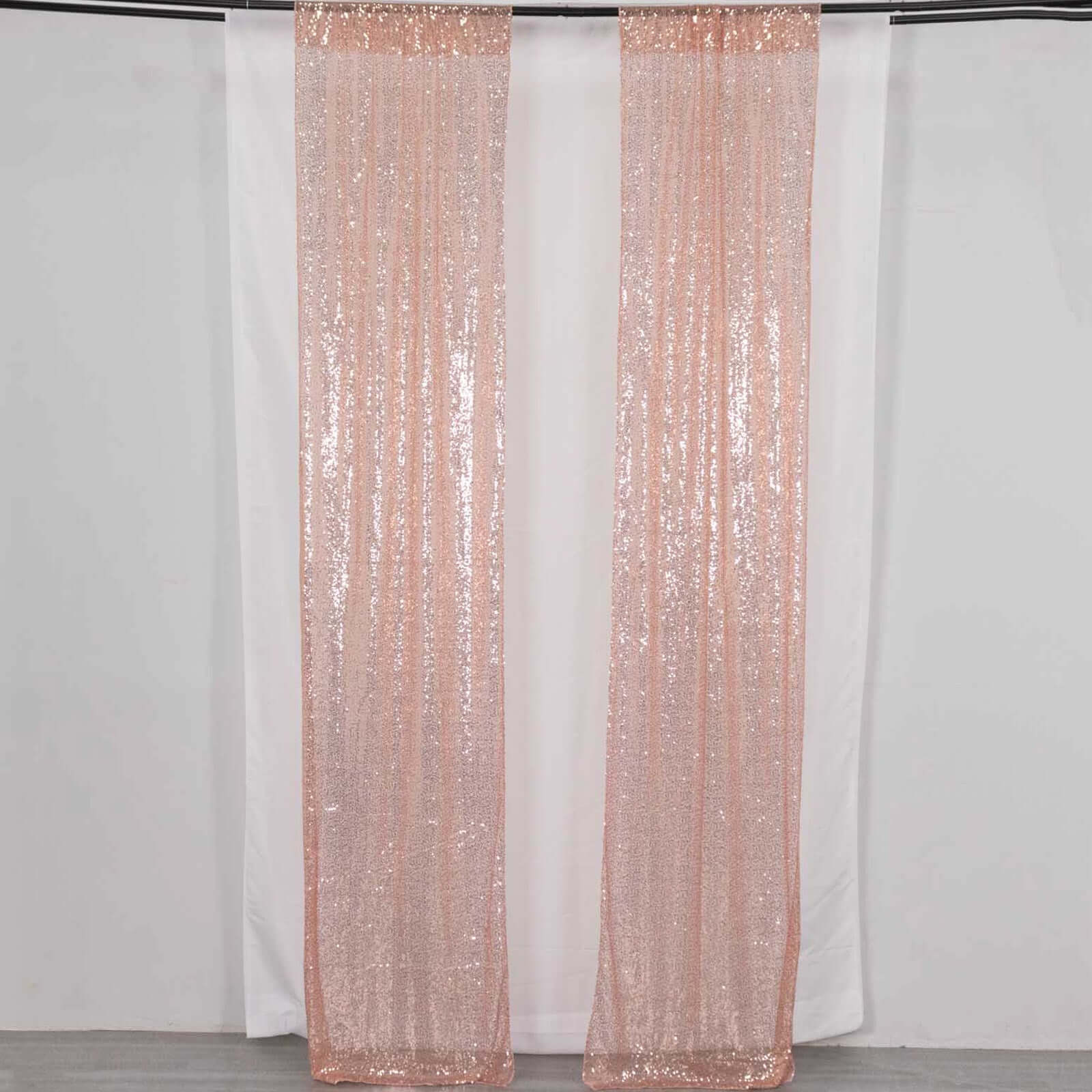 2 Pack Rose Gold Sequin Event Curtain Drapes with Rod Pockets, Seamless Backdrop Event Panels - 8ftx2ft