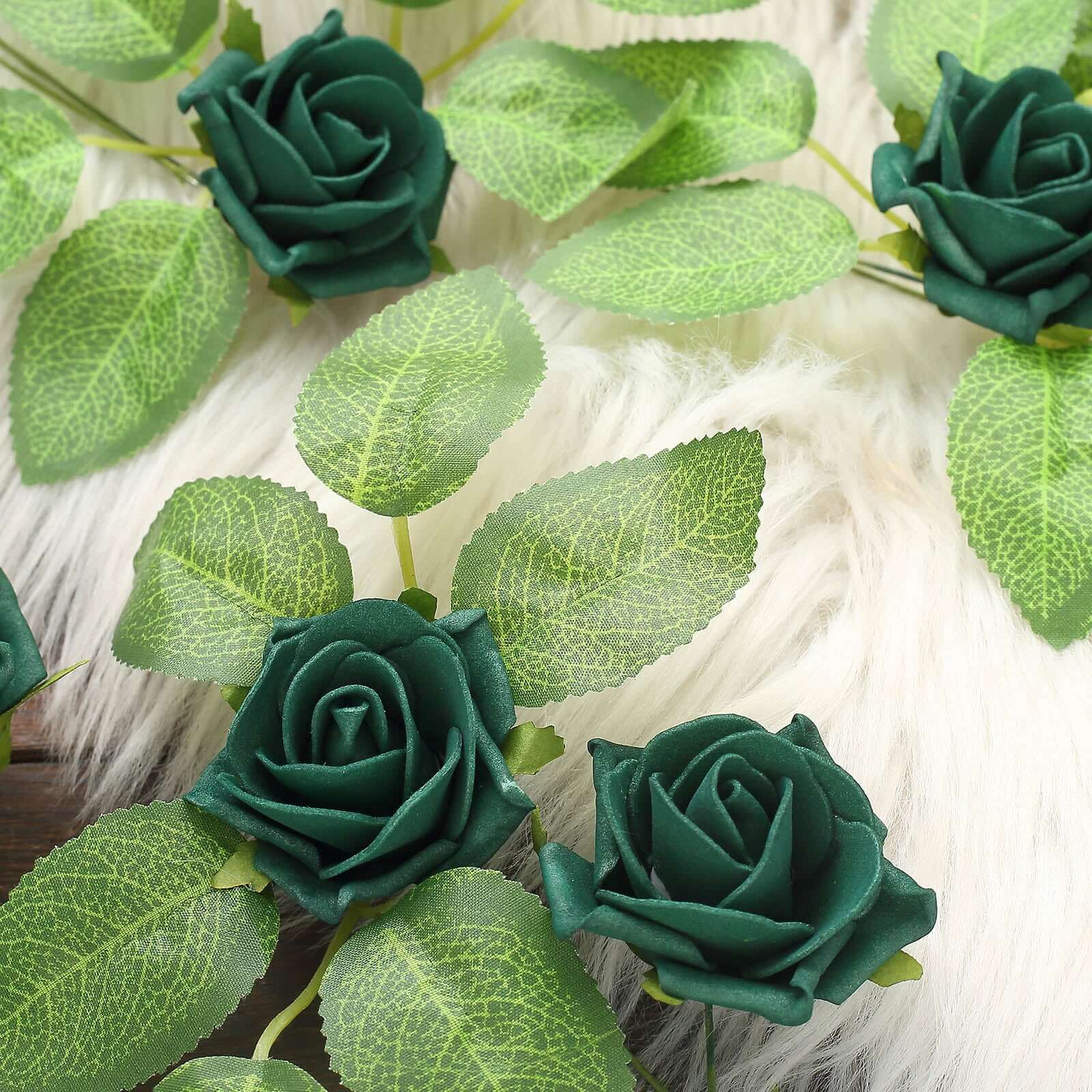 24 Roses 2 Hunter Emerald Green Artificial Foam Flowers With Stem Wire and Leaves