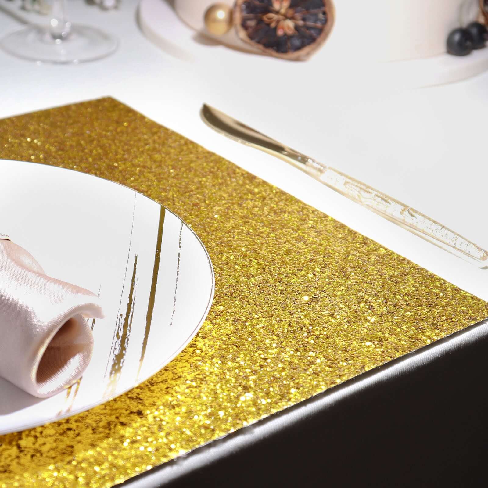 6-Pack Placemats Glitter Design Gold Sparkle Rectangle - Non-Slip Decorative Dining Table Mats 12x18