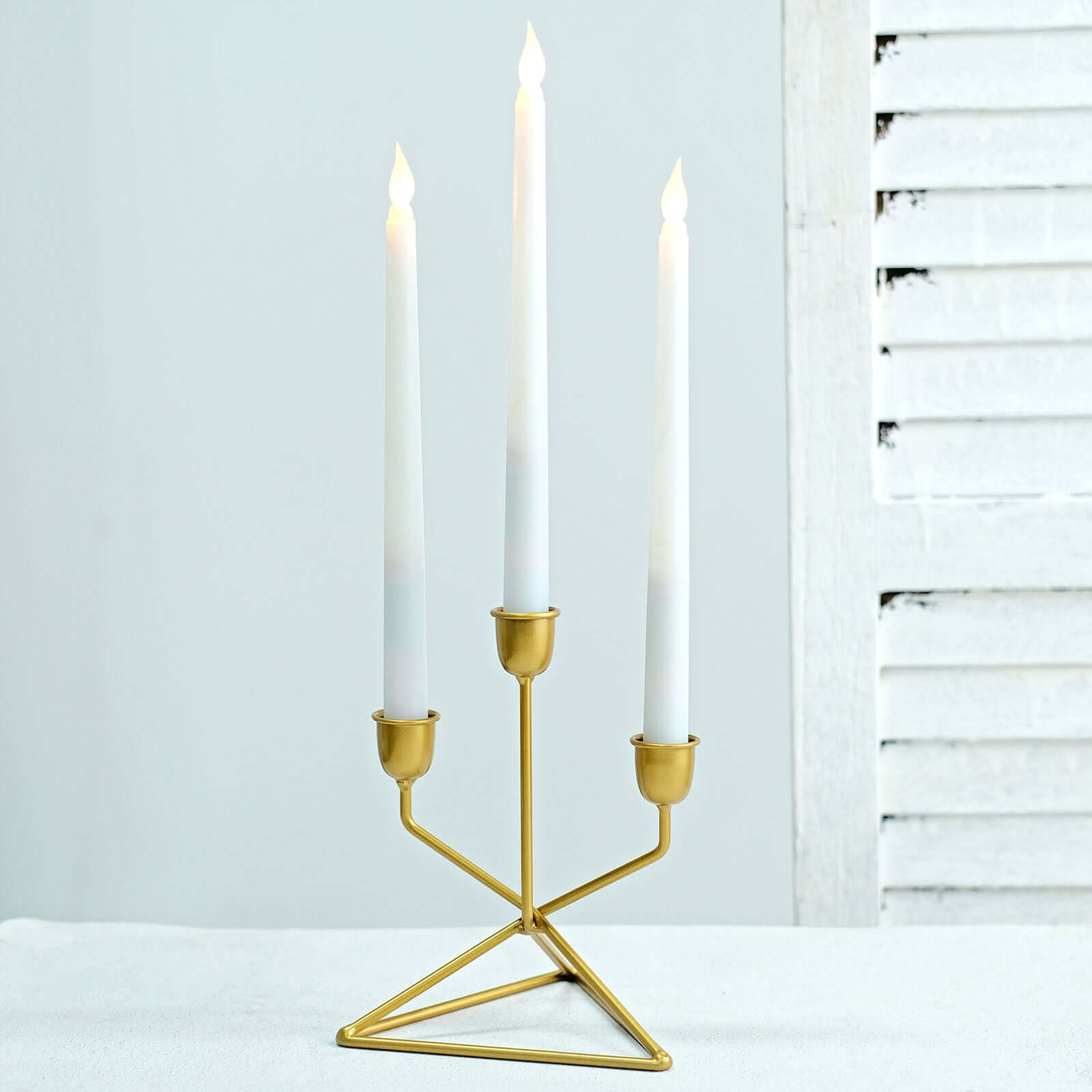 2-Pack Triangle Base Geometric Taper Candelabra 3 Arm Candle Holder Design Gold Metal - Decorative Centerpiece 7