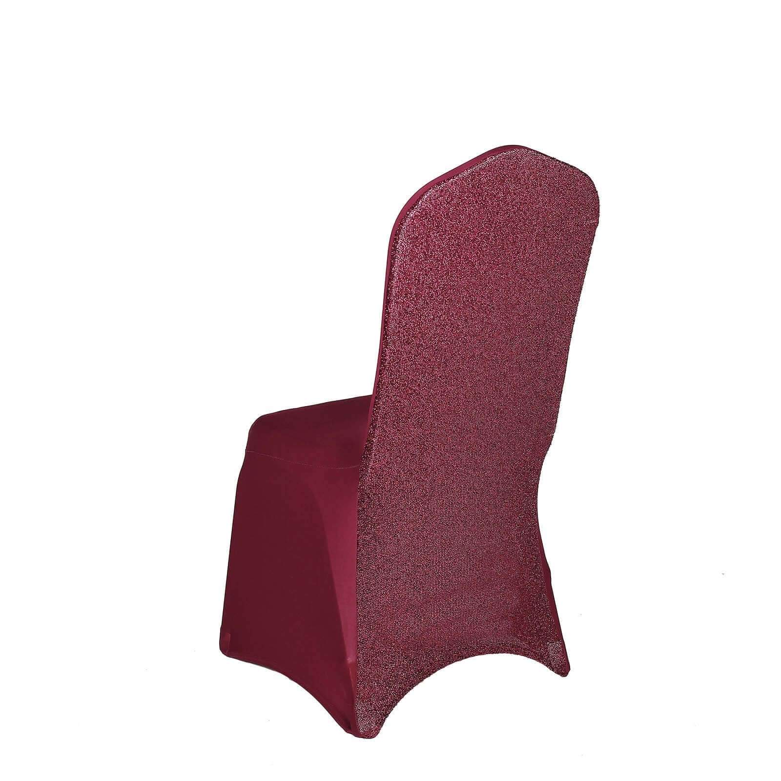 Spandex Chair Cover with Metallic Shimmer Tinsel Back for Banquet Chairs Burgundy - Fitted Slipcover