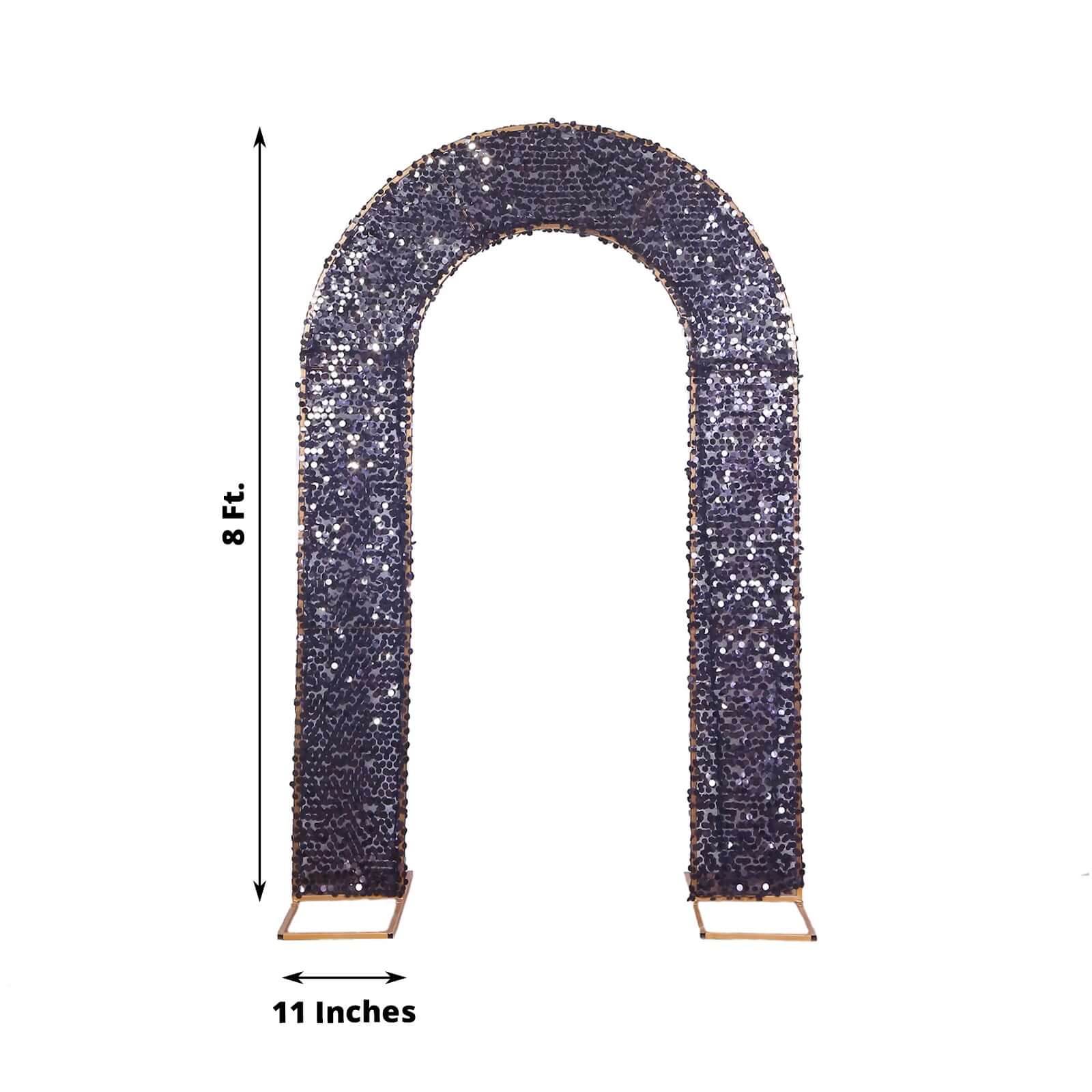 8ft Black Double Sided Big Payette Sequin Open Arch Wedding Arch Cover, U-Shaped Fitted Wedding Backdrop Slipcover