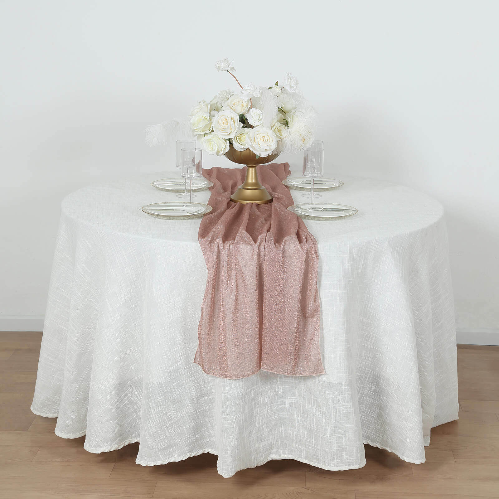 Glitter Gauze 27x120 Table Runner Rose Gold - Sparkling Reusable Sheer Table Linen