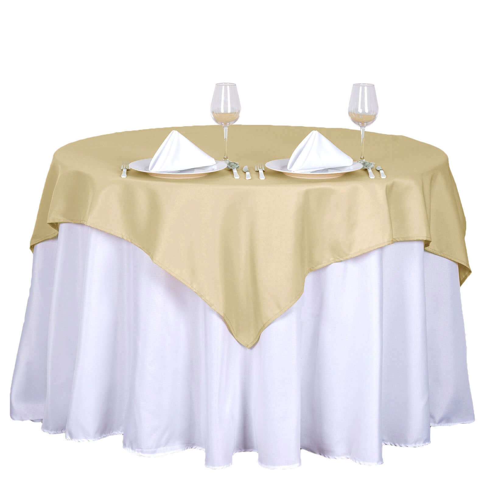 Polyester 54x54 Table Overlay Square Tablecloth Champagne - Wrinkle-Resistant & Durable Table Cover