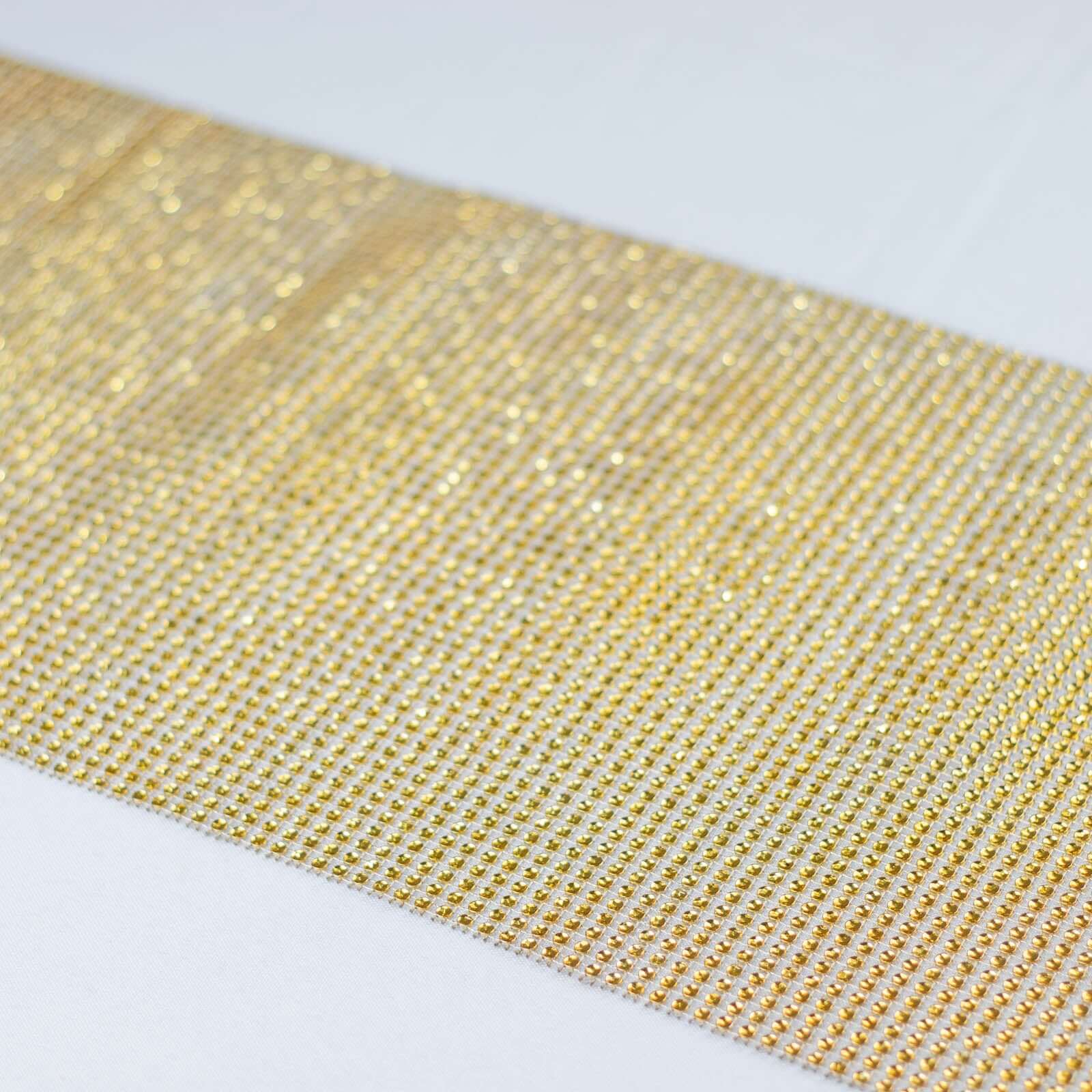 Crystal Rhinestone 10x108 Table Runner Gold - Luxe Shiny Diamond Mesh Bling Table Runner Roll