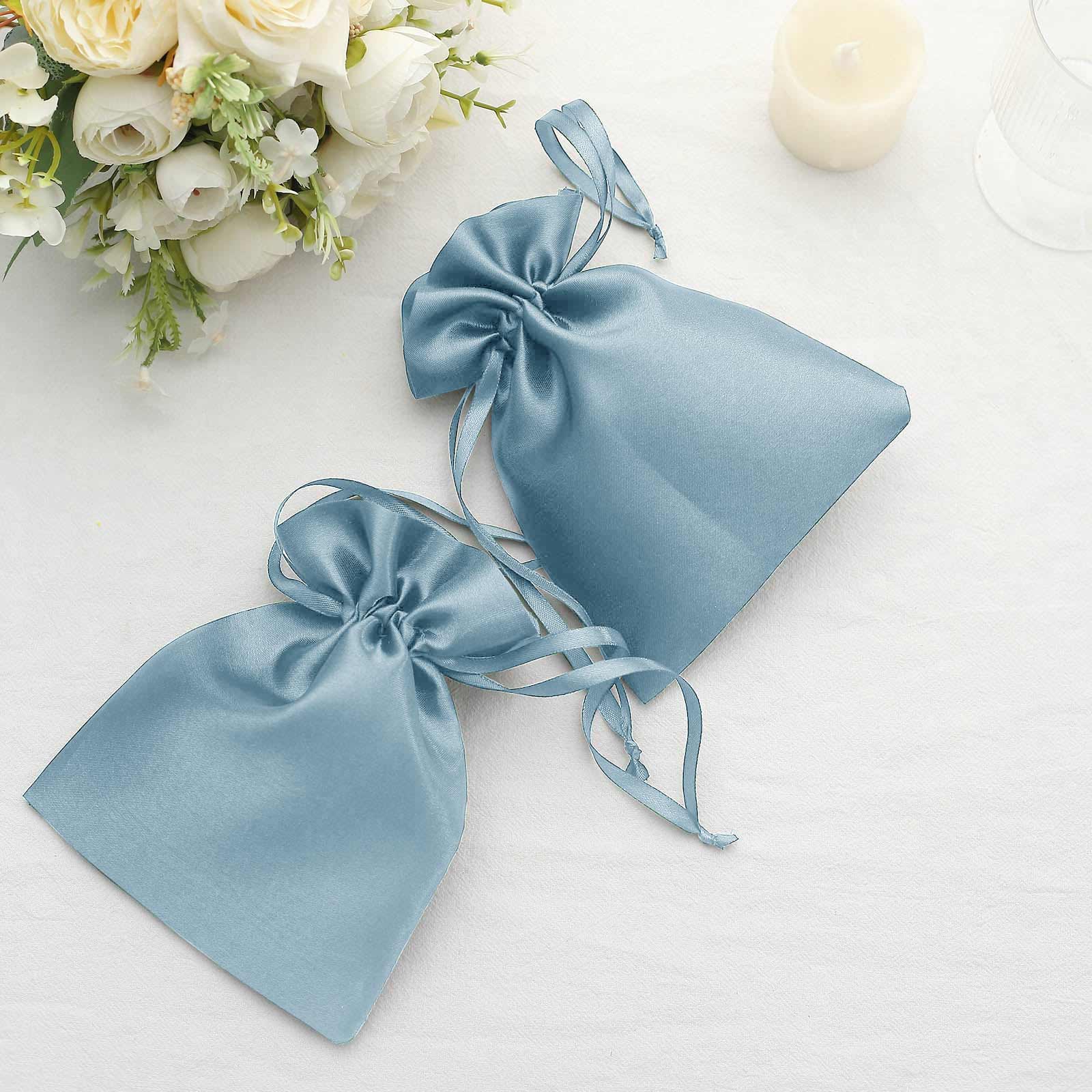 12 Pack 5x7 Dusty Blue Satin Drawstring Wedding Party Favor Gift Bags