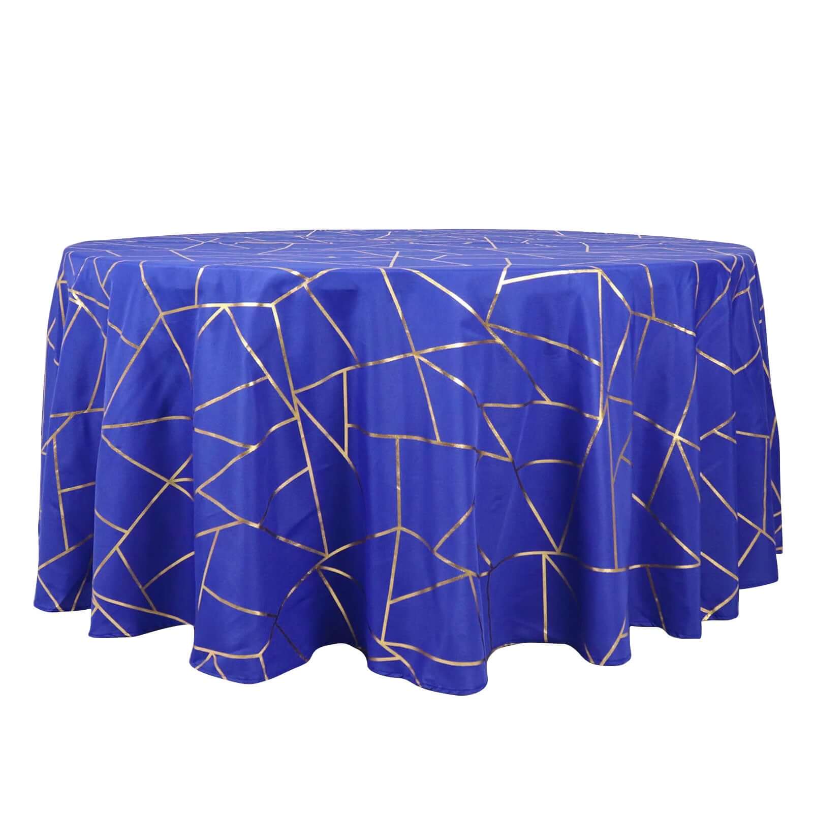 Polyester 120 Round Tablecloth Royal with Gold Foil Geometric Pattern Wrinkle-Resistant Seamless Table Cover