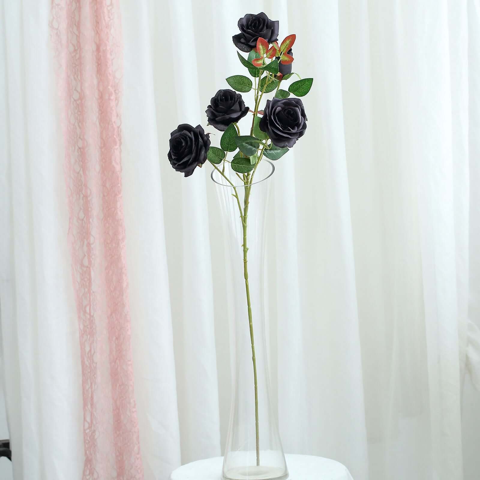 2 Bouquets 33 Tall Black Artificial Silk Rose Flower Bush Stems