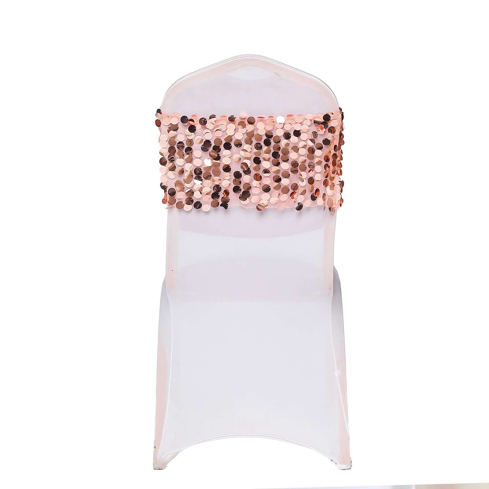 5 Pack Big Payette Sequin 13x10 Chair Sash Bands Blush - Stylish Glittering Decor for Weddings & Gatherings