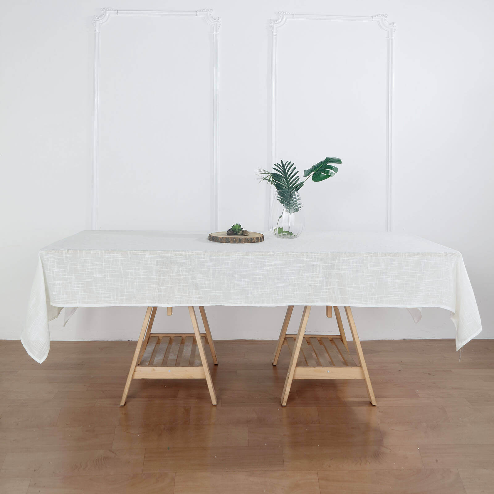 Faux Linen 60x102 Rectangular Tablecloth White - Slubby Textured & Wrinkle Resistant Table Cover for Weddings and Special Events