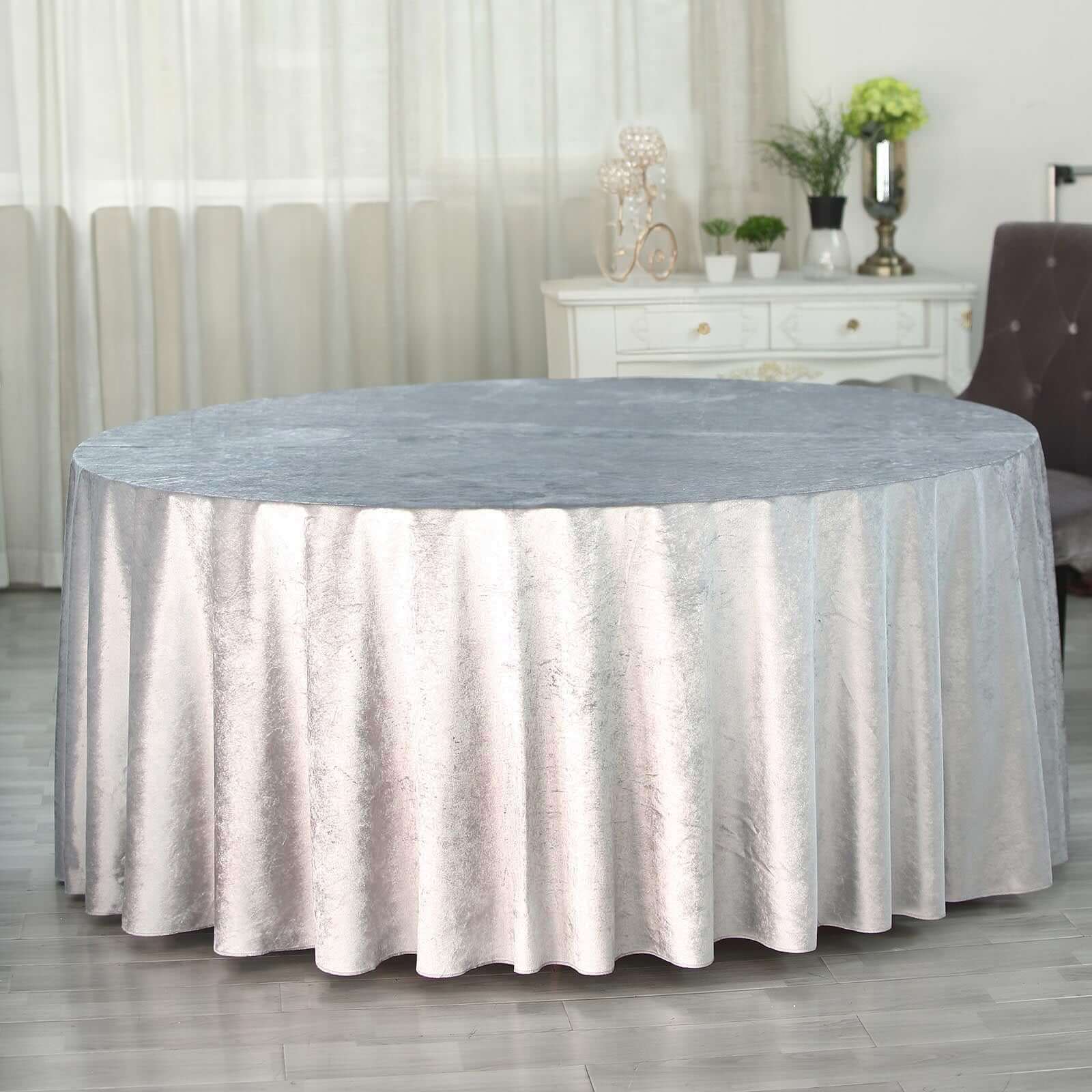 Premium Velvet 120 Round Tablecloth Silver - Reusable Soft & Seamless Table Cover