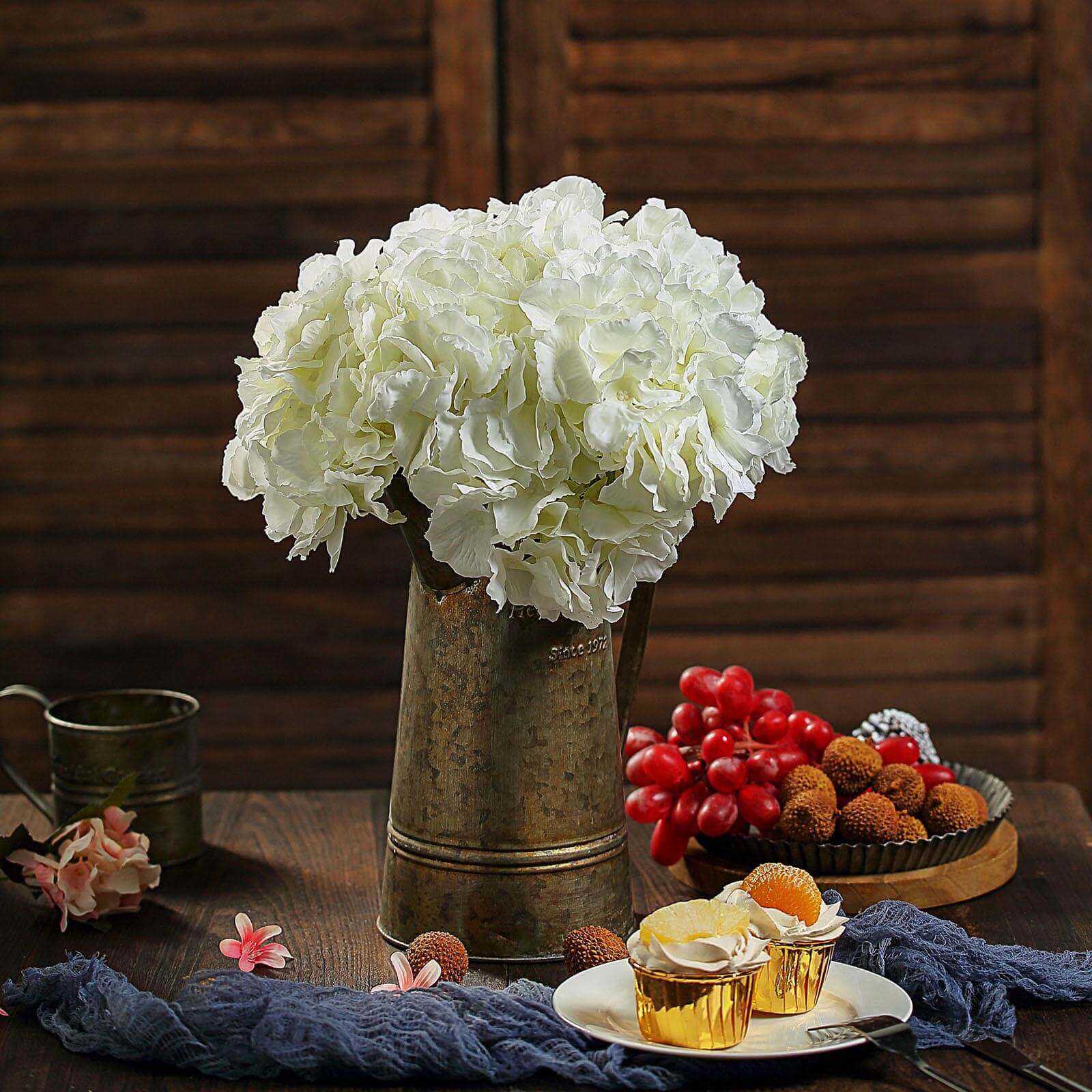 10 Flower Head and Stems Cream Artificial Satin Hydrangeas, DIY Arrangement