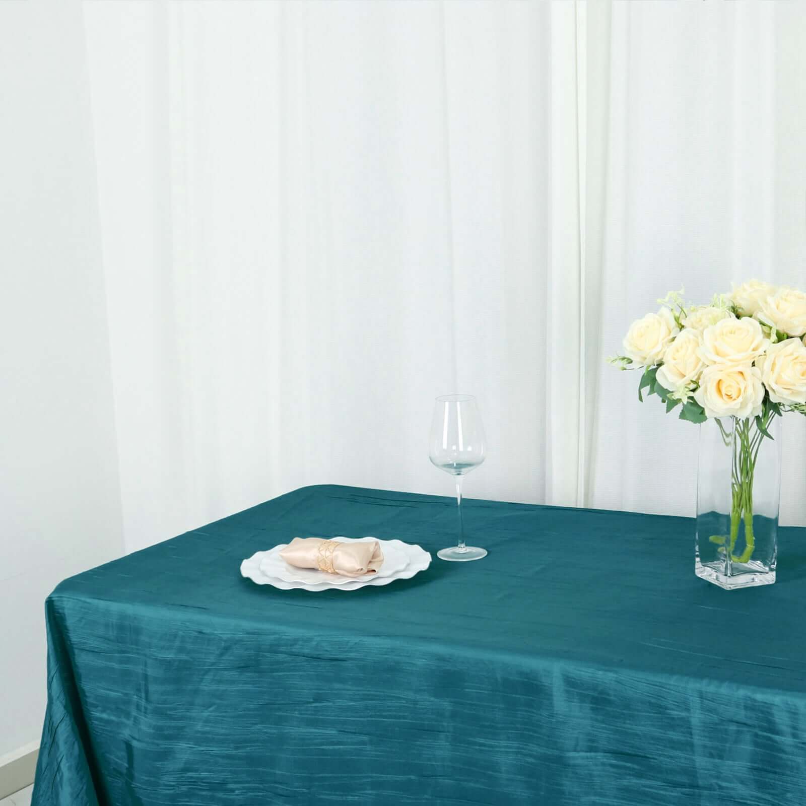 Taffeta 90x156 Rectangle Tablecloth Teal - Accordion Crinkle Seamless Table Cover