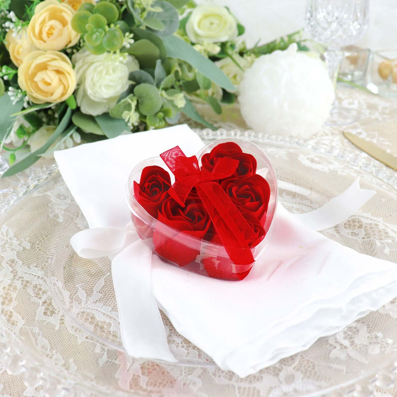 4 Pack 24 Pcs Red Scented Rose Soap Heart Shaped Party Favors With Gift Boxes And Ribbon