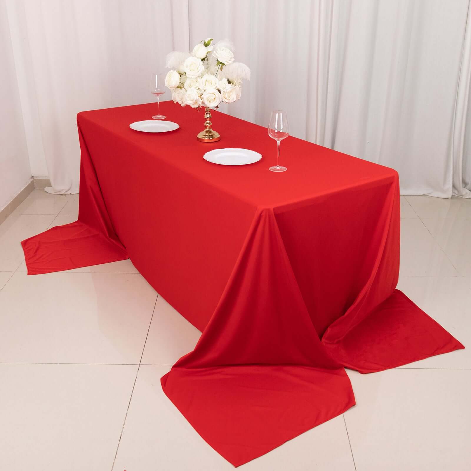 Premium Scuba Rectangular 90x156 Tablecloth Red - Wrinkle Free, Stain Resistant & Seamless Table Cover