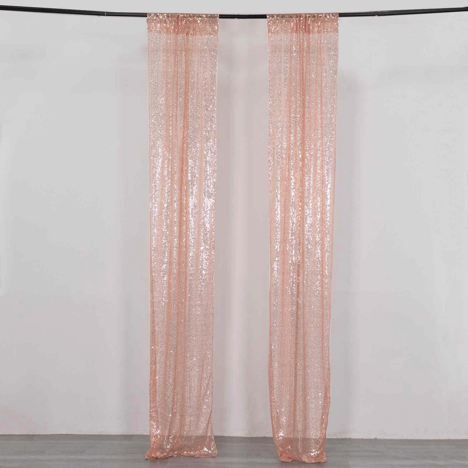 2 Pack Rose Gold Sequin Event Curtain Drapes with Rod Pockets, Seamless Backdrop Event Panels - 8ftx2ft