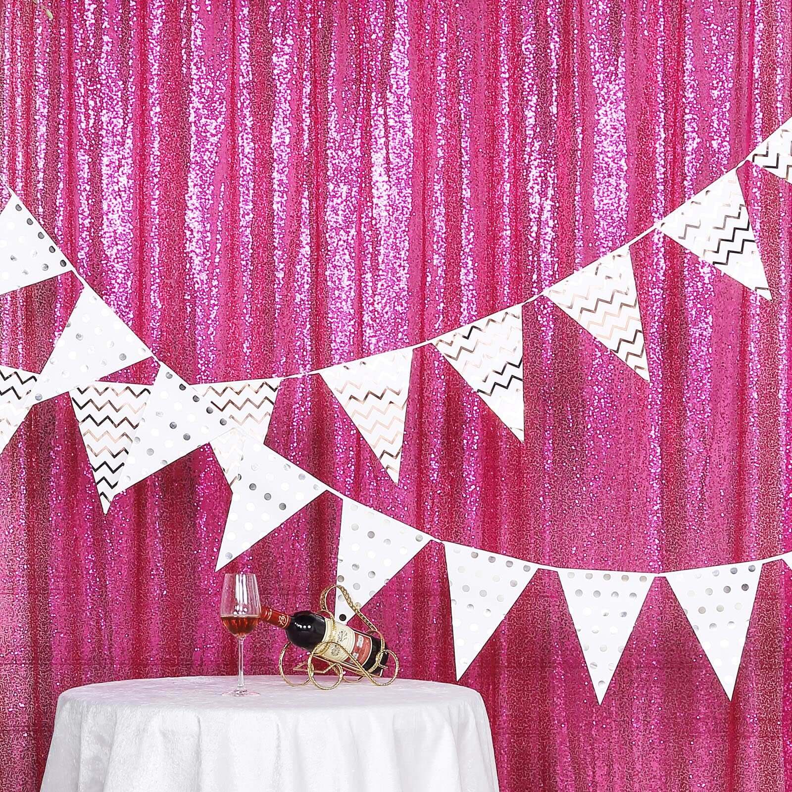 8ftx8ft Fuchsia Sequin Event Curtain Drapes, Backdrop Event Panel