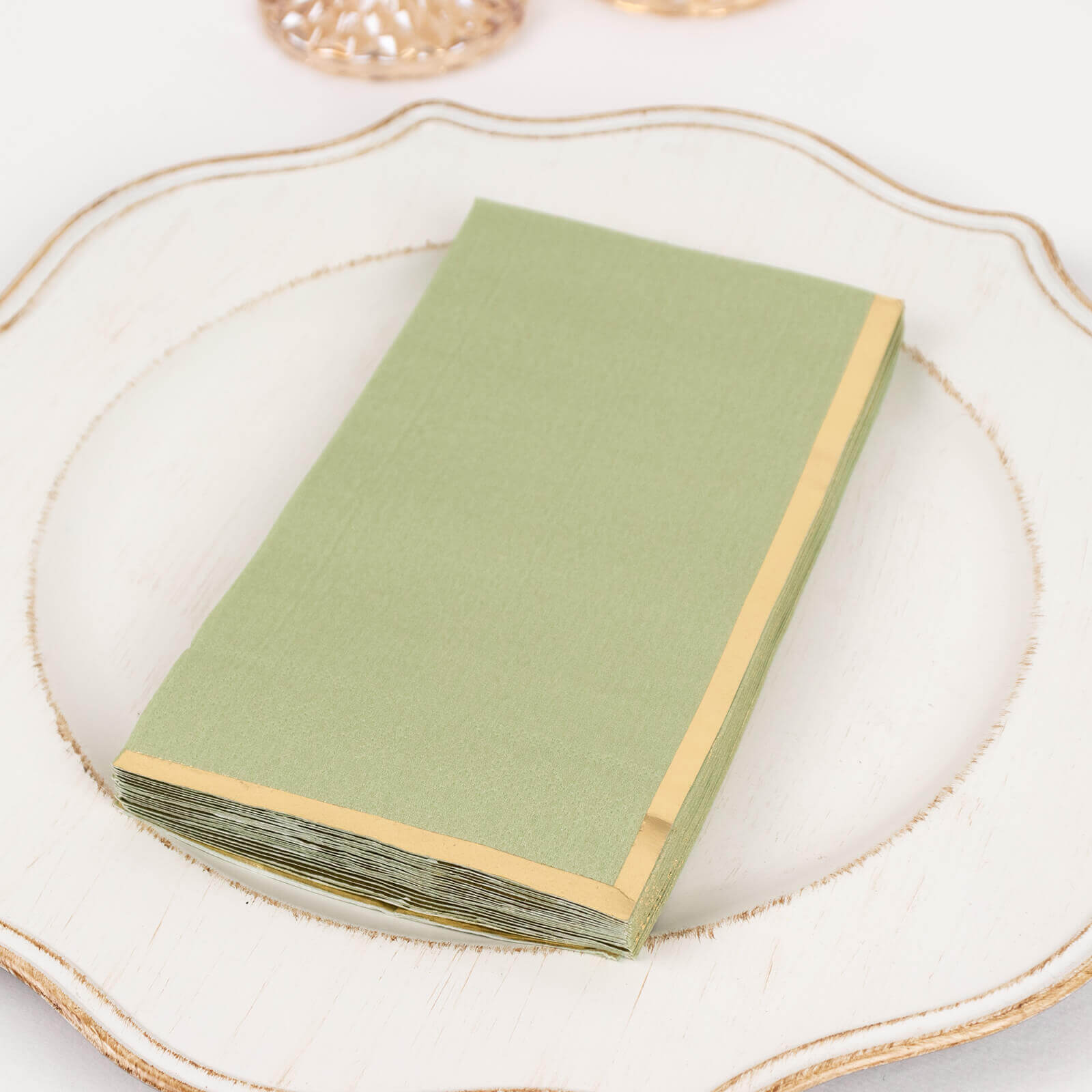 50-Pack Paper Dinner Napkins Sage Green with Gold Foil Edge 2 Ply - Stylish Disposable Napkins