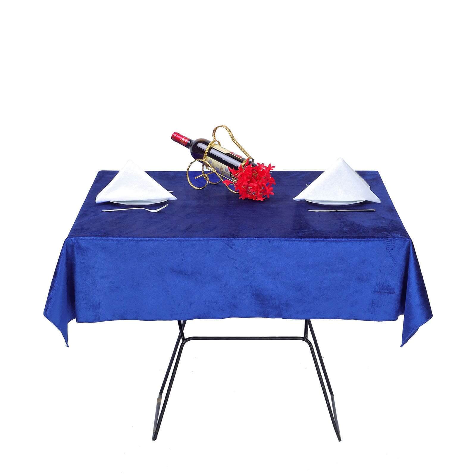 54x54 Royal Blue Seamless Premium Velvet Square Tablecloth, Reusable Linen