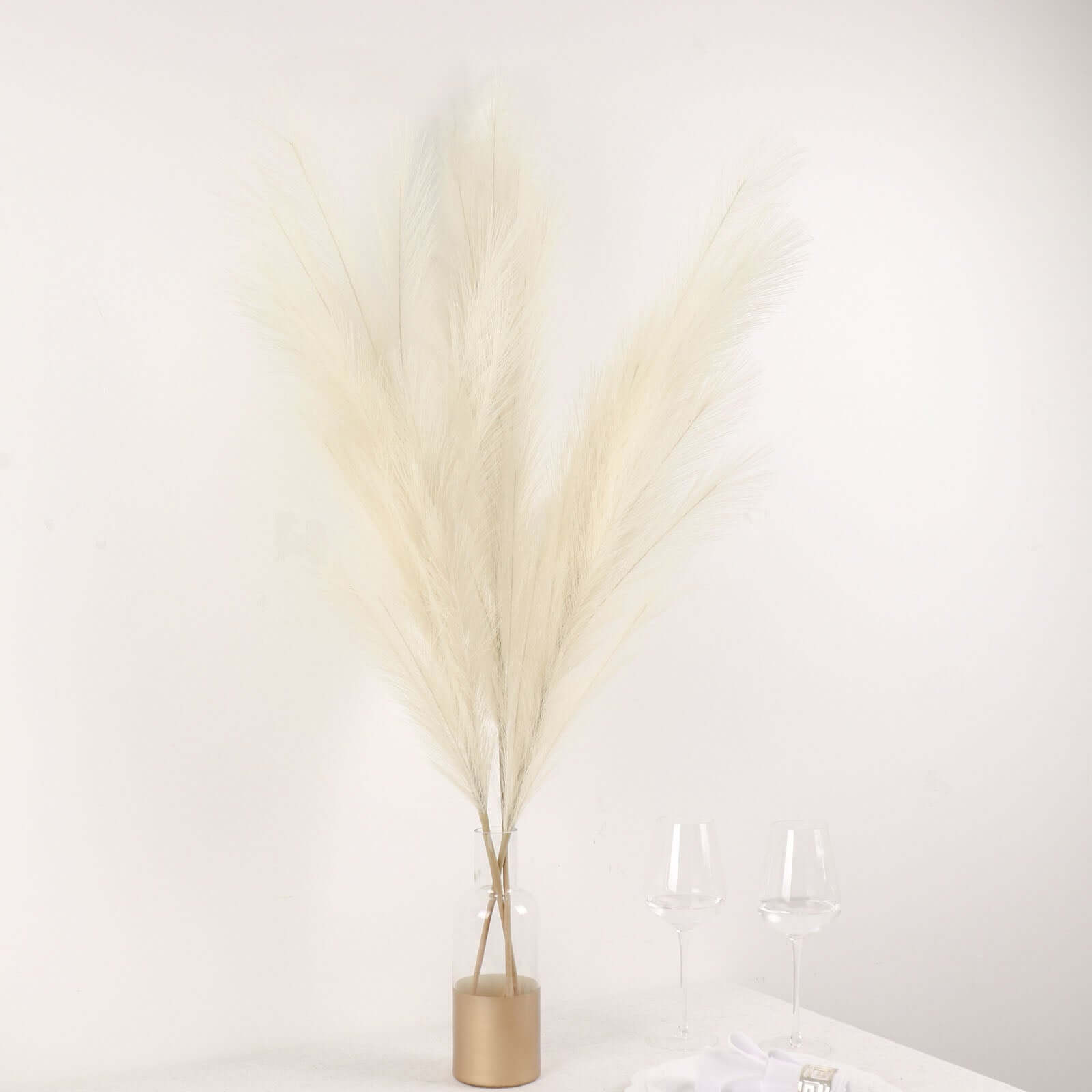 3 Stems Artificial Pampas Grass Decor Cream - Soft Realistic Faux Ornamental Grass Branches for Rustic Boho Chic Backdrops Floral Styling & Vase Displays 44