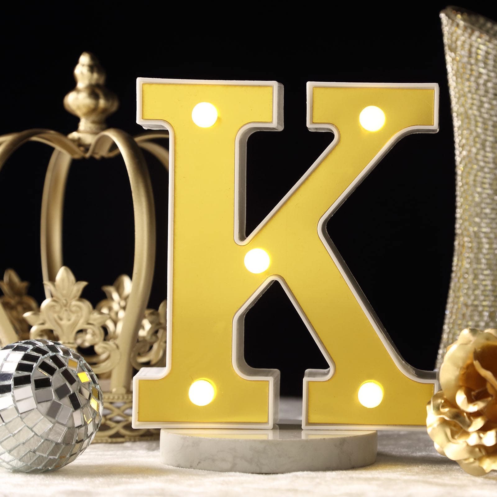 3D Marquee Letter K Warm White 5 LED Lights Gold - Chic Light-Up Decor for Events 6