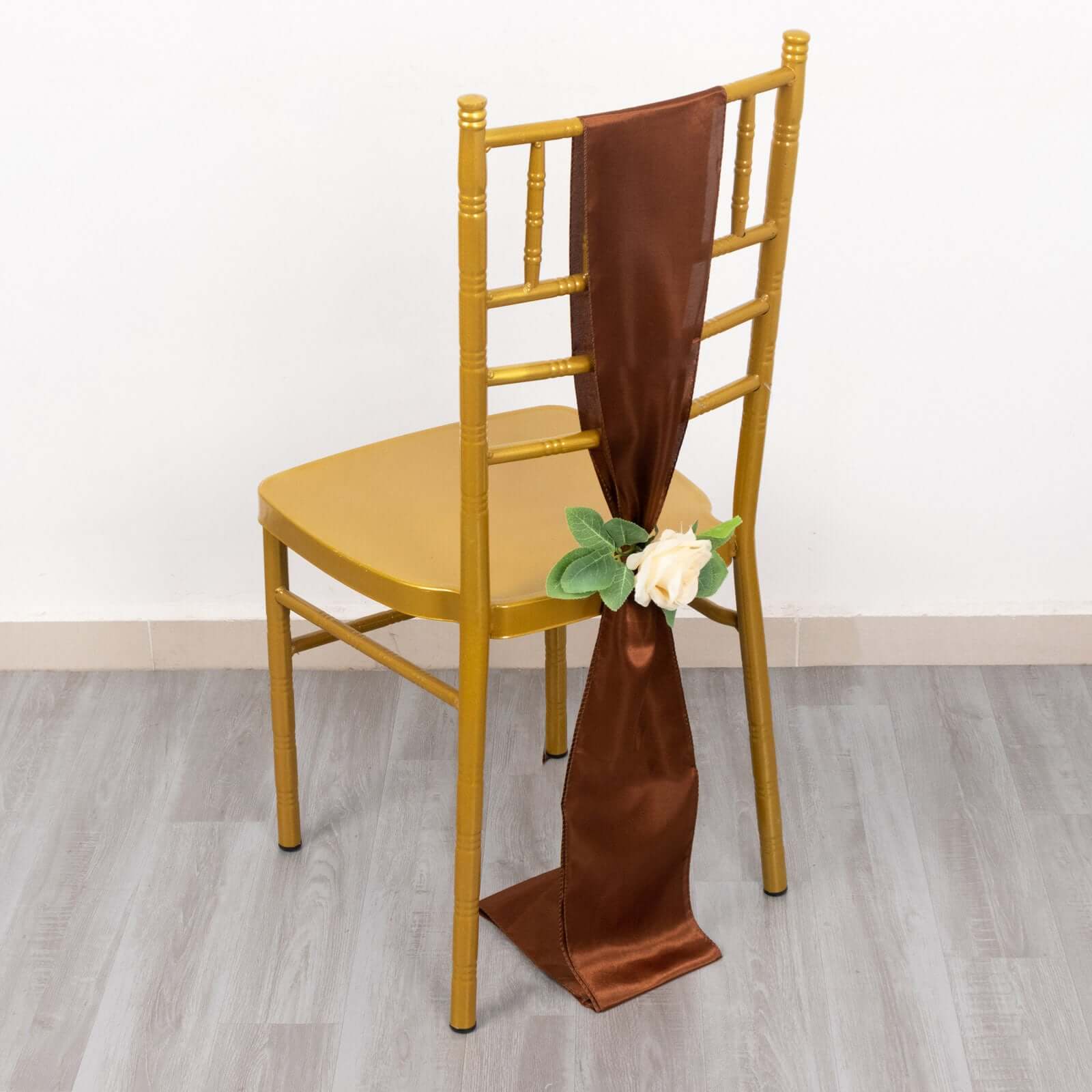 5 Pack Satin Chair Sashes Cinnamon Brown - Durable Chair Bows with Shiny Finish 6x106