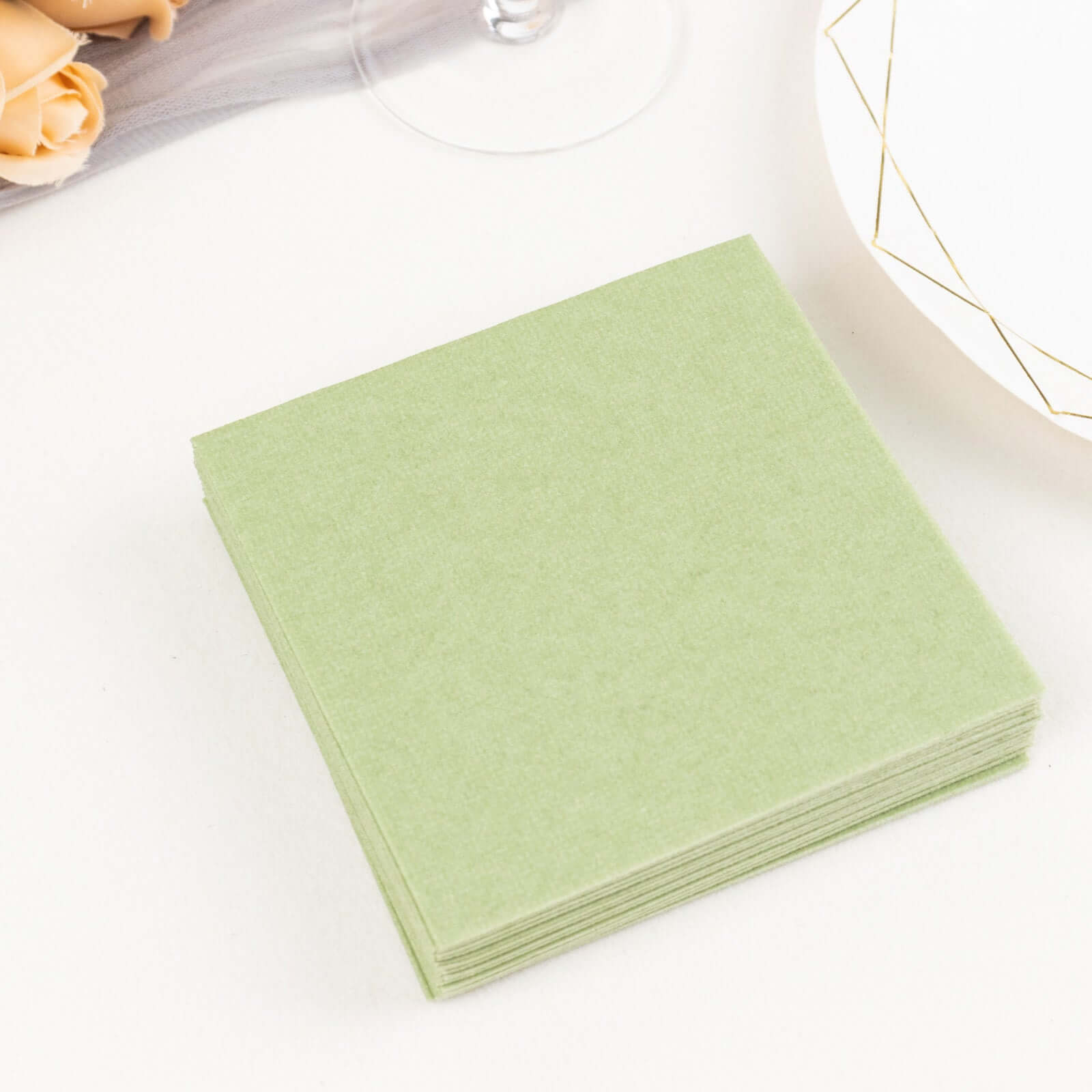 20-Pack Paper Linen-Like Cocktail Napkins Sage Green - Disposable 5x5 Airlaid Soft Napkins