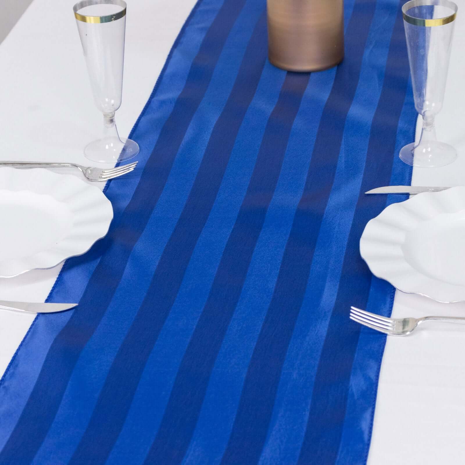 Satin 12x108 Table Runner Royal Blue - Stripe Table Decor