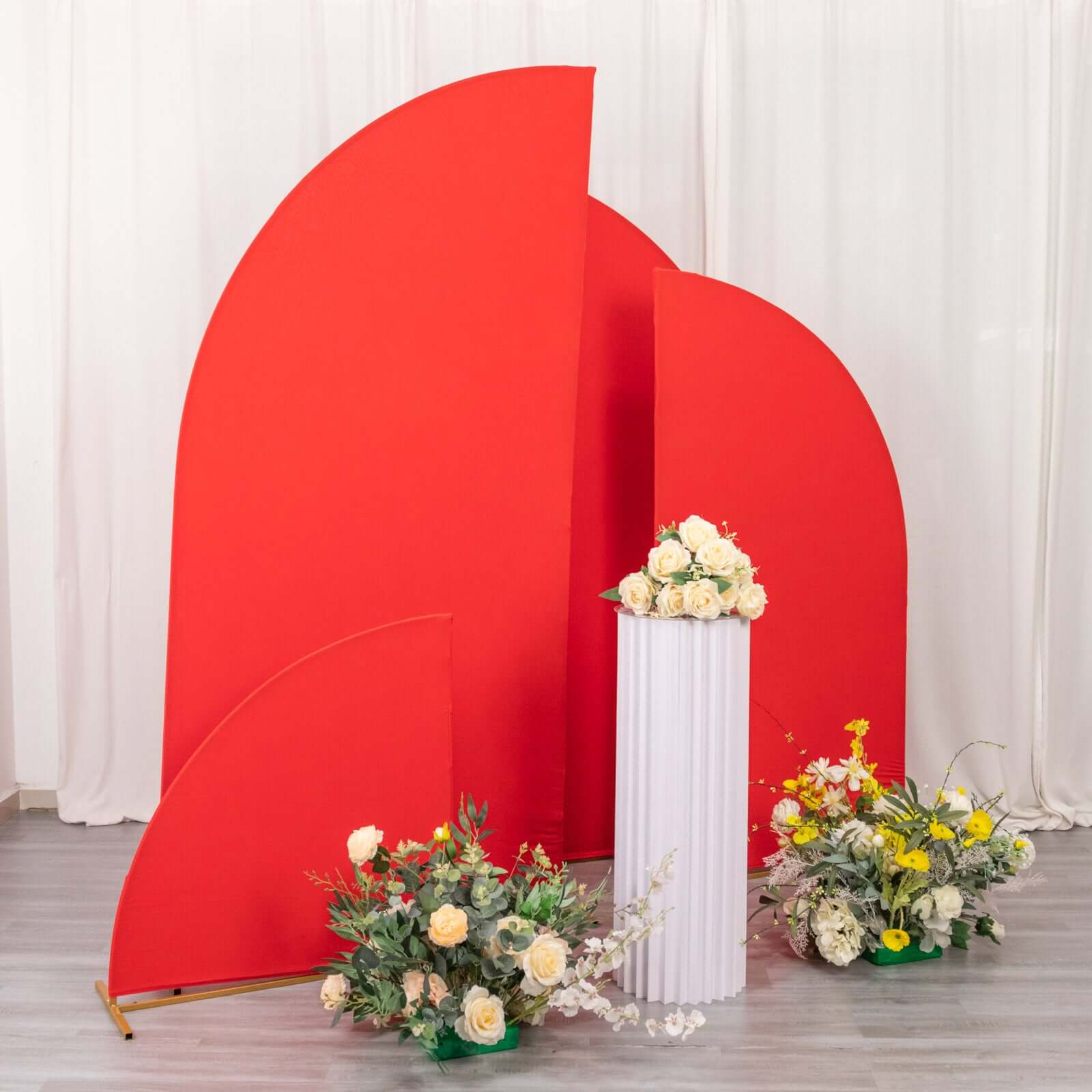 Set of 4 Matte Red Spandex Half Moon Chiara Backdrop Stand Covers, Custom Fitted Wedding Arch Covers - 2.5ft,5ft,6ft,7ft