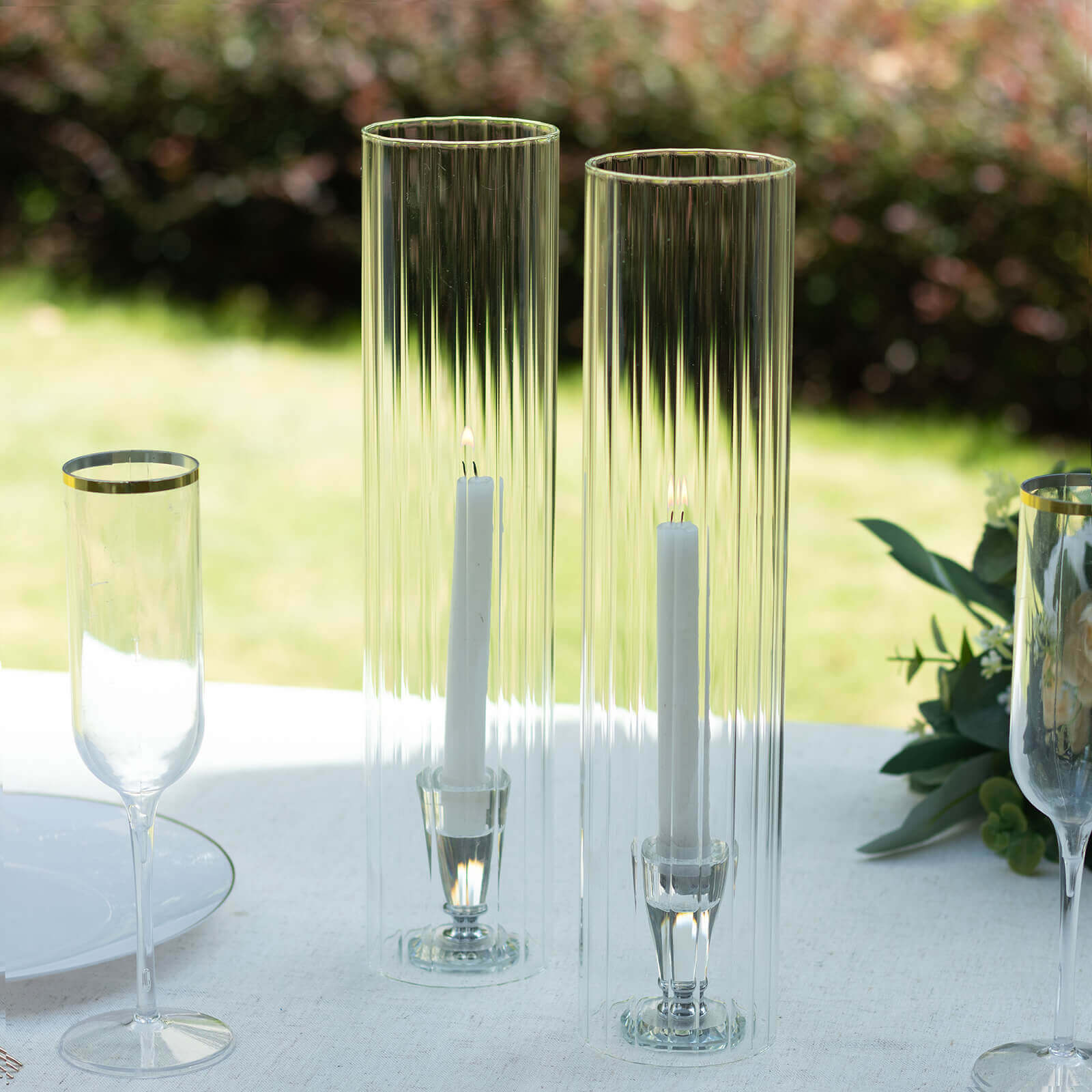 2-Pack Clear Ribbed Glass Hurricane Shades Open End Design - Stylish Candelabra Pillar Candle Holder Table Centerpiece 14