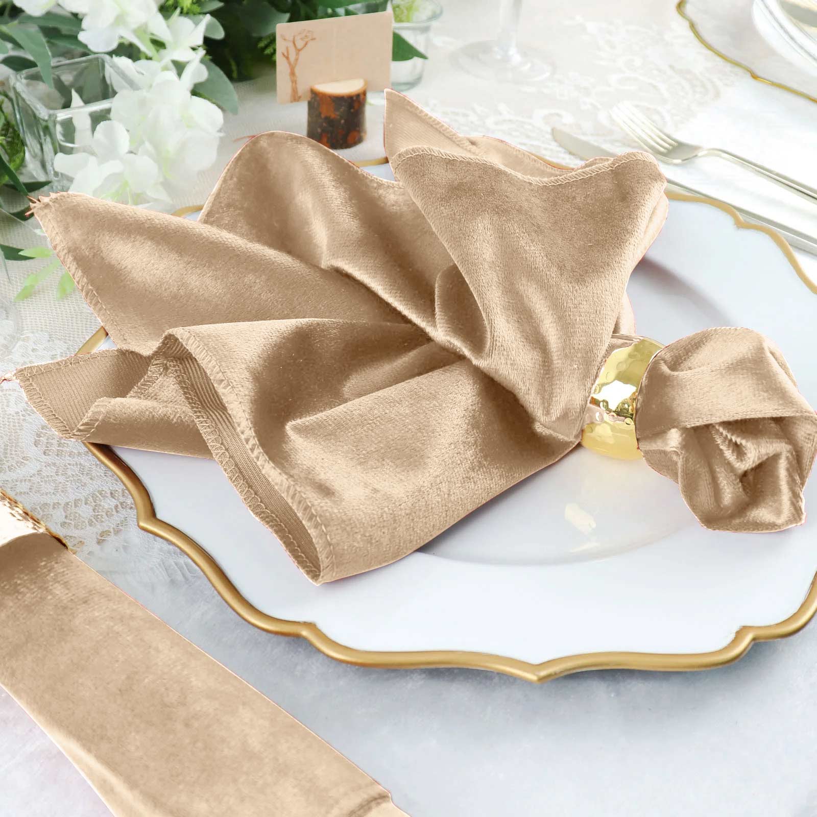 5 Pack Premium Velvet 20x20 Napkins Champagne - Soft Sheen Finish Cloth Napkins