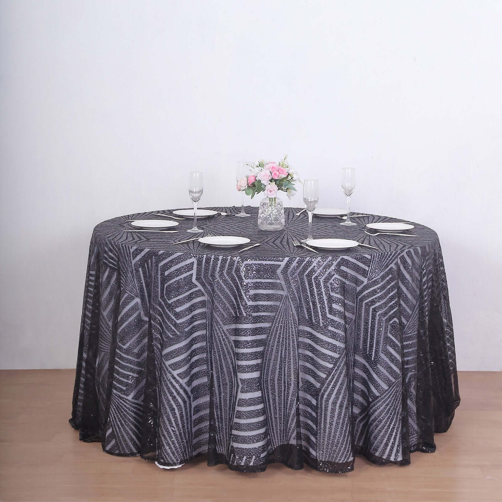 Sequin 120 Round Tablecloth Black - Seamless Diamond Glitz Table Cover