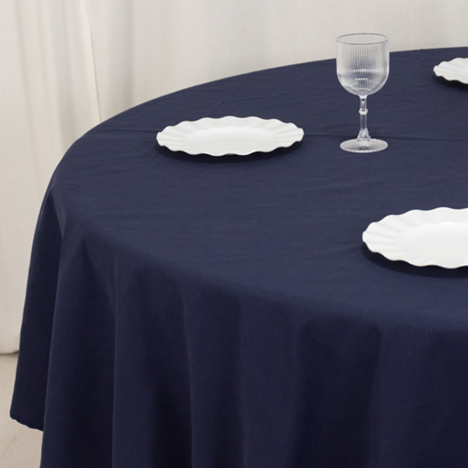 Cotton Blend 90 Round Tablecloth Navy Blue - Wrinkle-Resistant Table Cover