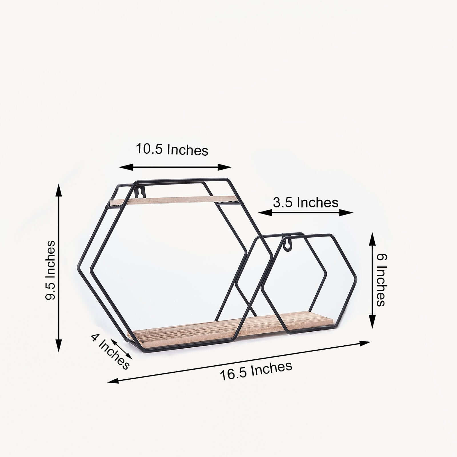 10x17 2-Tier Hexagon Floating Shelf, Dessert Display Stand With Black Double Geometric Design