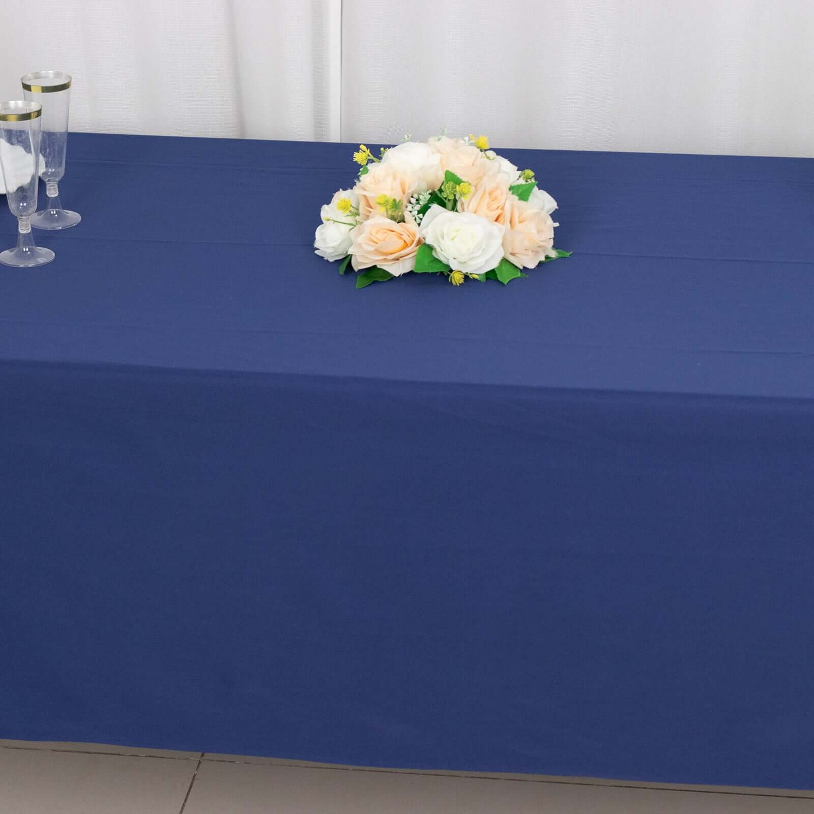 Premium Scuba Rectangular 60x102 Tablecloth Navy Blue - Wrinkle Free & Stain Resistant Table Cover