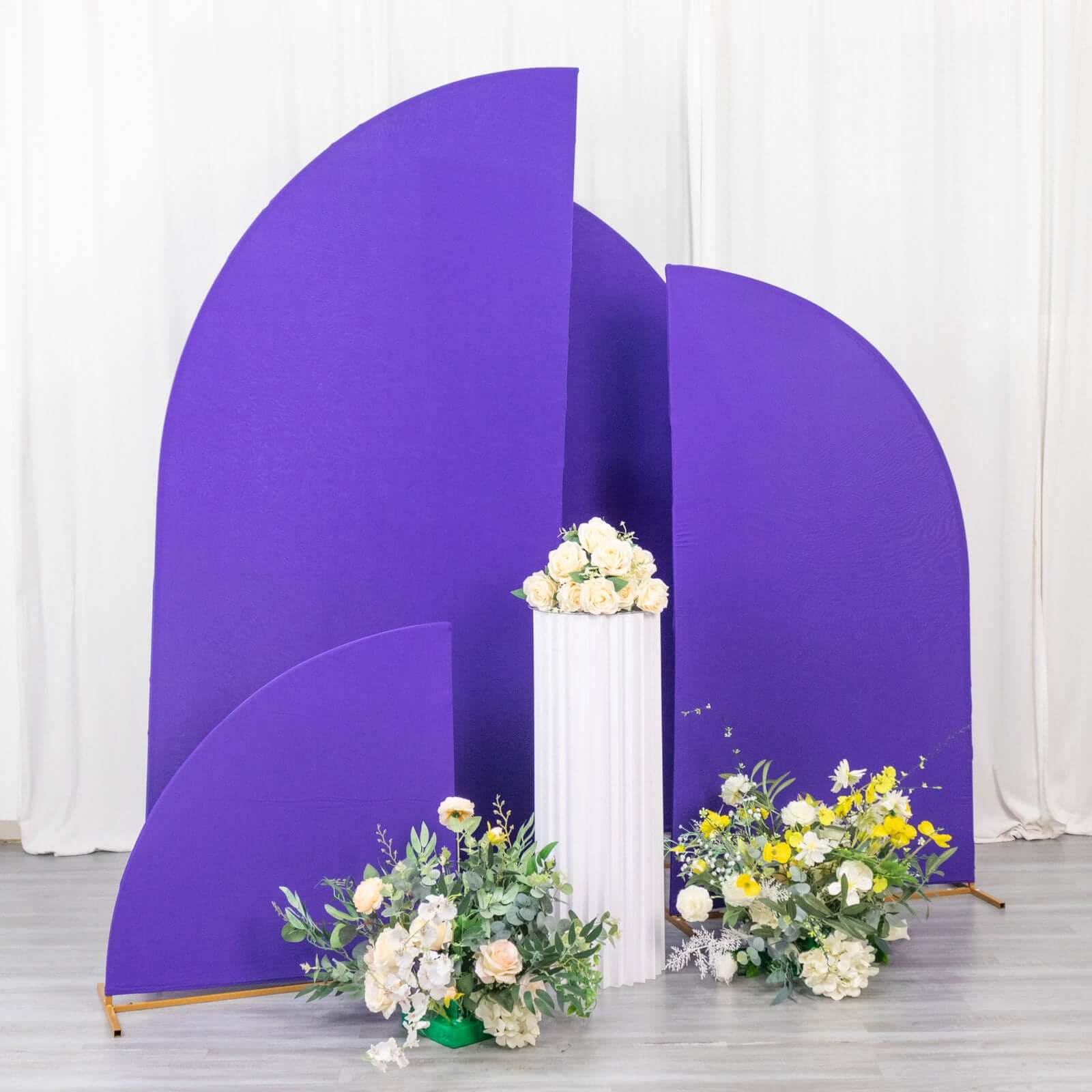 Set of 4 Matte Purple Spandex Half Moon Chiara Backdrop Stand Covers, Custom Fitted Wedding Arch Covers - 2.5ft,5ft,6ft,7ft