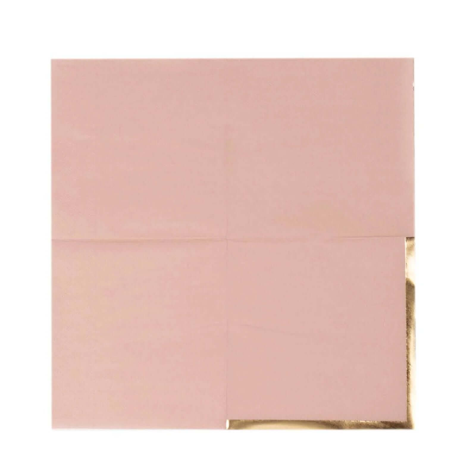 50-Pack Paper Beverage Napkins Dusty Rose with Gold Foil Edge - 2 Ply Disposable Soft 18GSM Cocktail Napkins 5x5