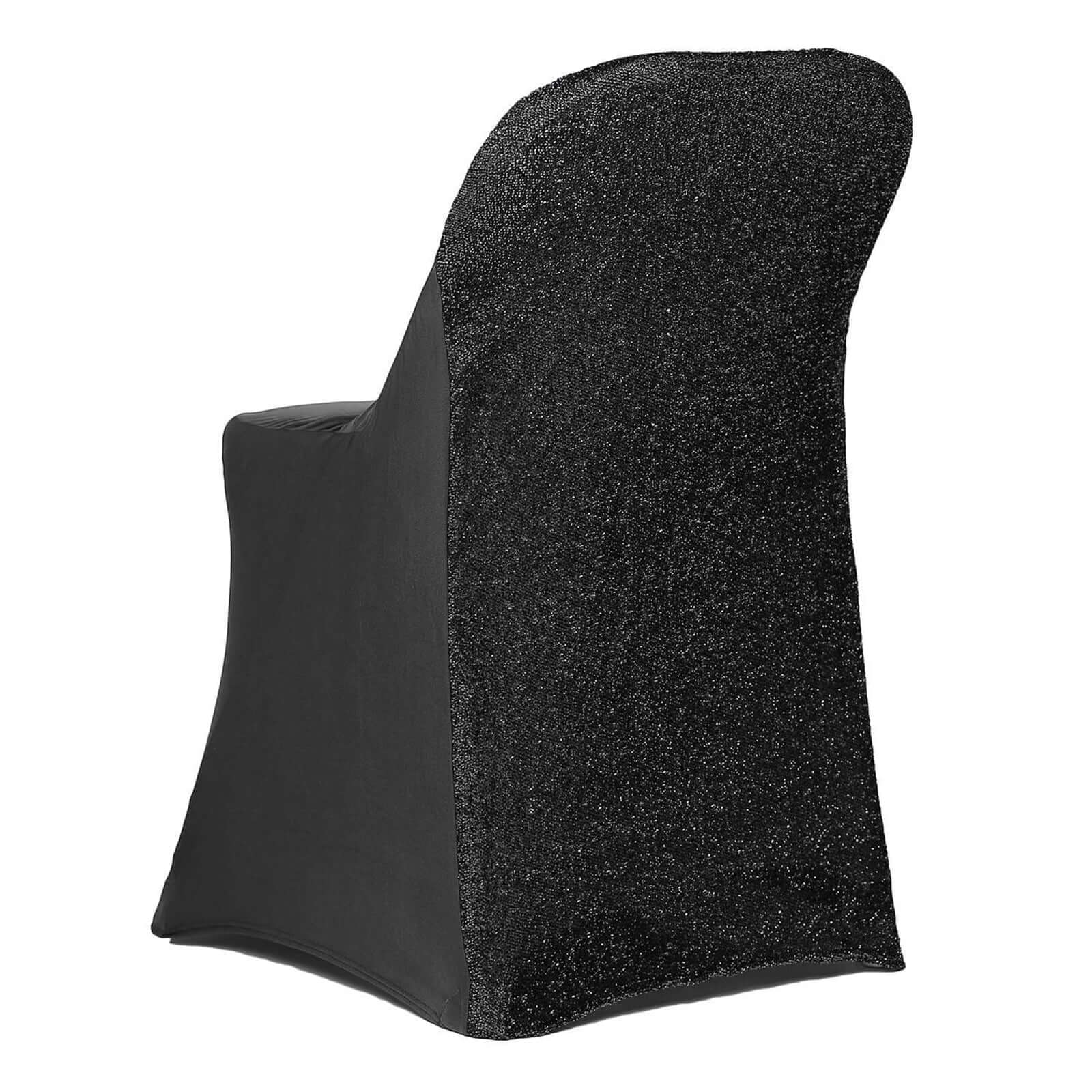 Stretch Spandex Chair Cover Black for Folding Chairs - Metallic Shimmer Tinsel Back Design Fitted Slipcover