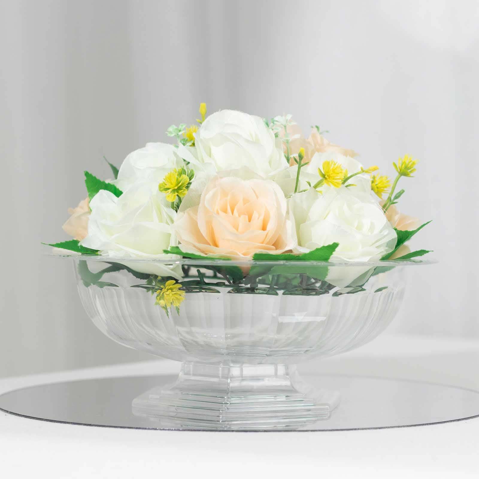 3-Pack Plastic Footed Compote Bowl Flower Vases Roman Style Clear - Round Decorative Pedestal Table Centerpieces 10