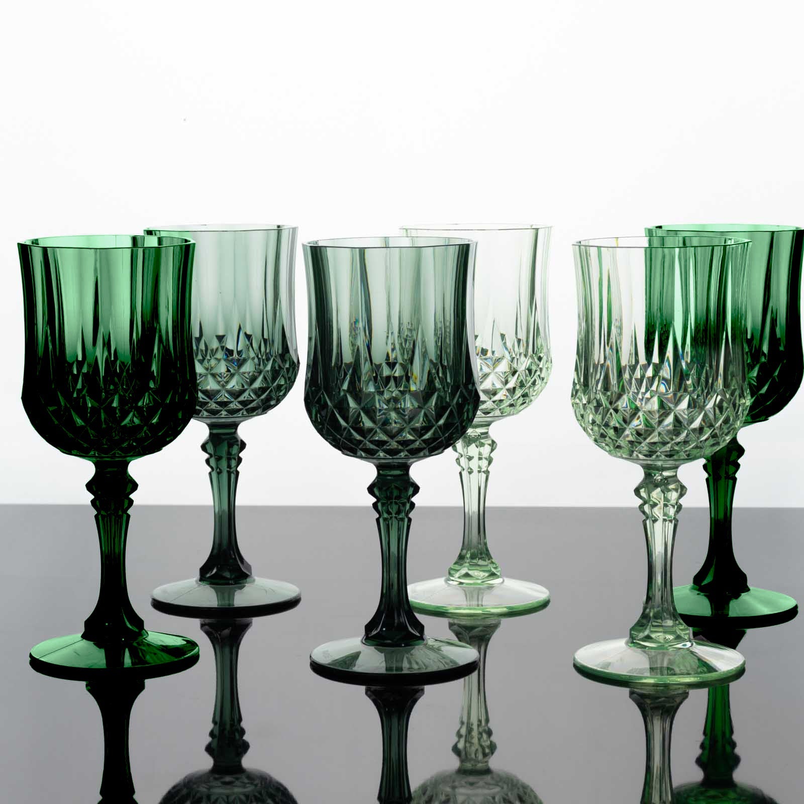 12-Pack Plastic Cocktail Goblets Assorted Green Transparent Crystal Cut - Shatterproof Drinkware 8oz