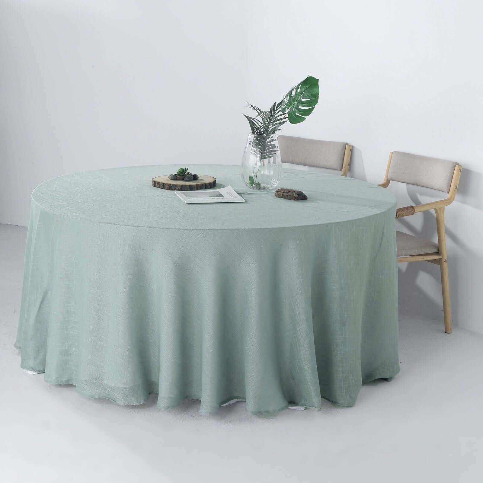 Faux Linen 120 Round Tablecloth Dusty Blue - Slubby Texture Wrinkle-Resistant Seamless Table Cover