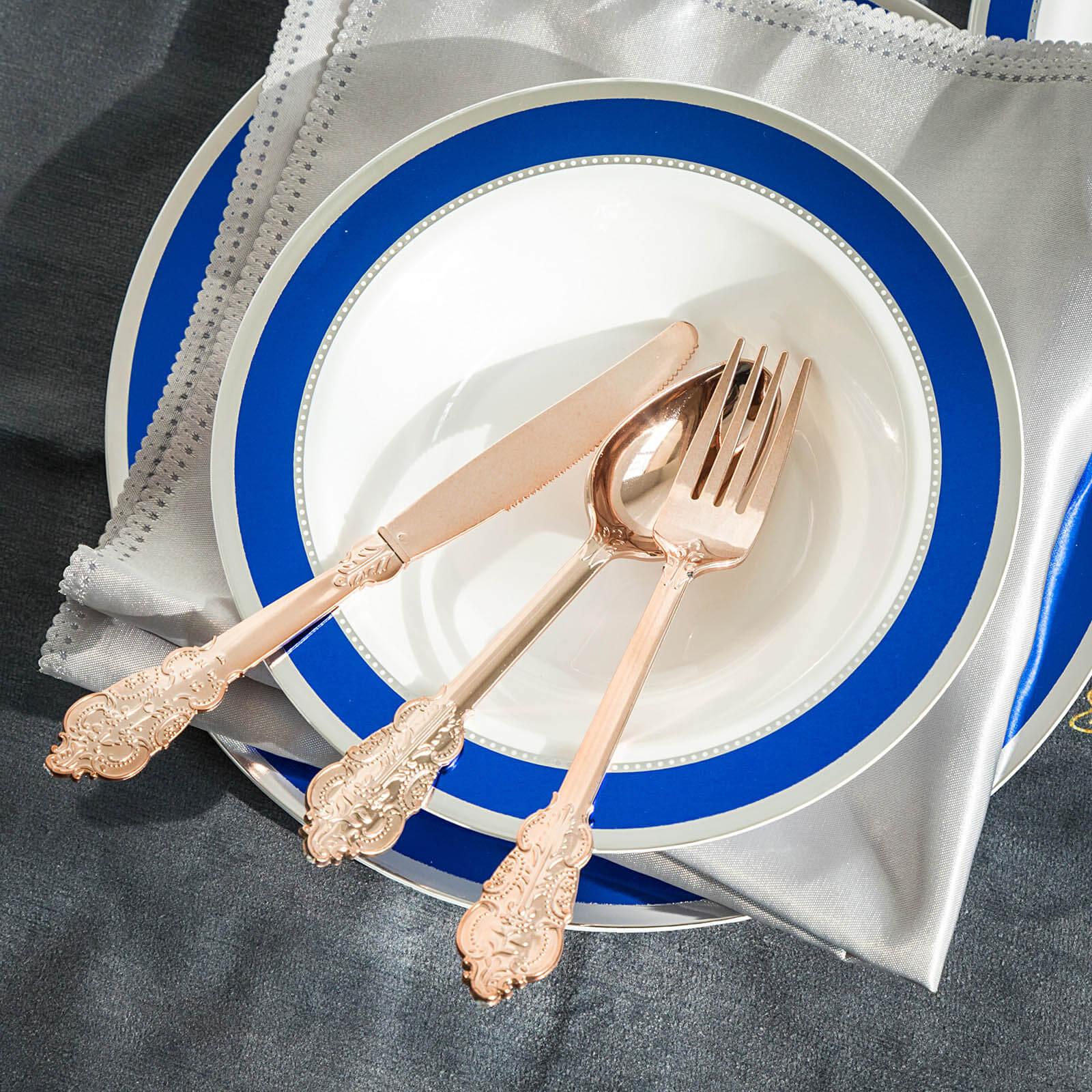 24 Pack Metallic Rose Gold 8 Baroque Style Heavy Duty Plastic Forks