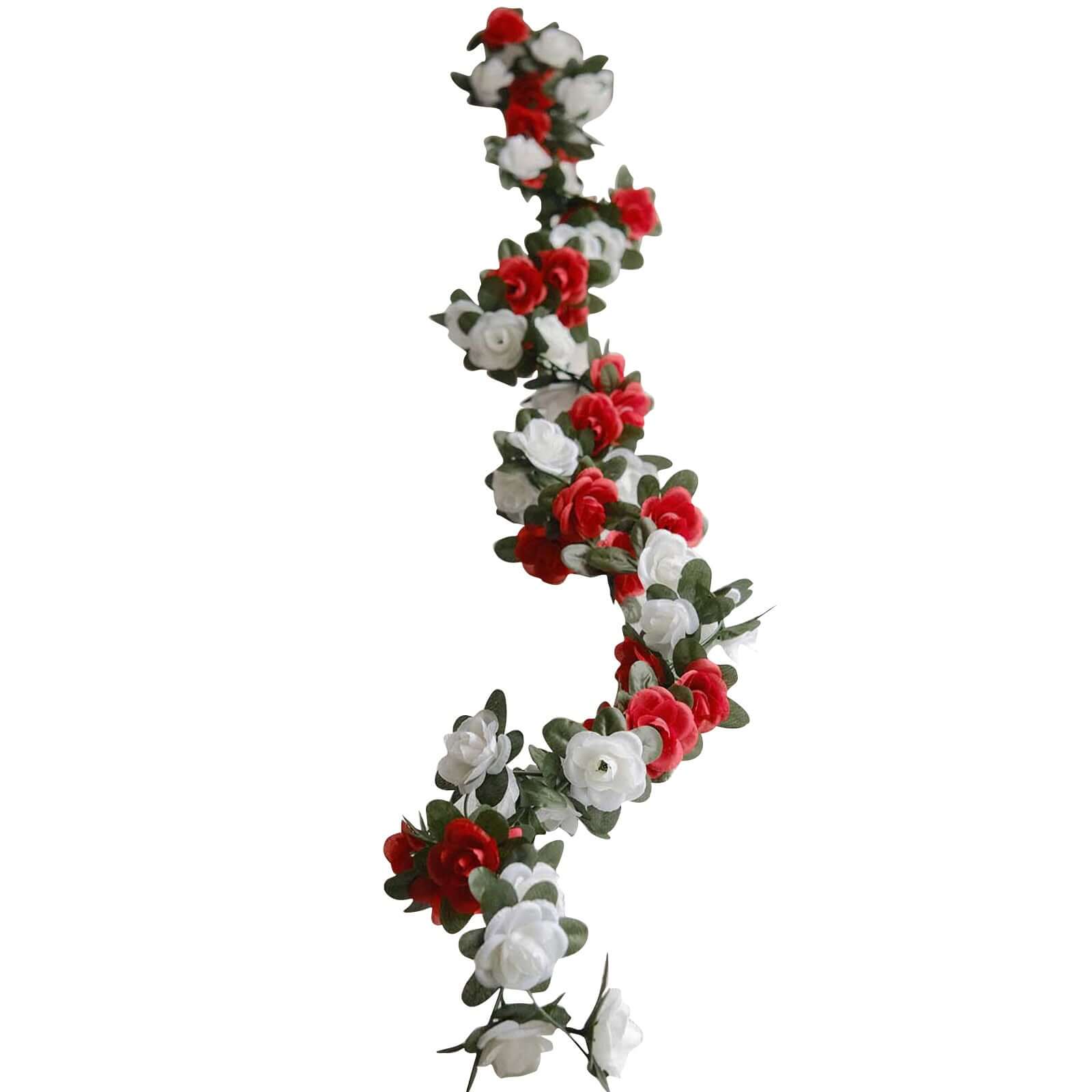 2 Pack 8ft Red Ivory Artificial Silk Flower Garland Mini Rose Vines with 45 Flower Heads